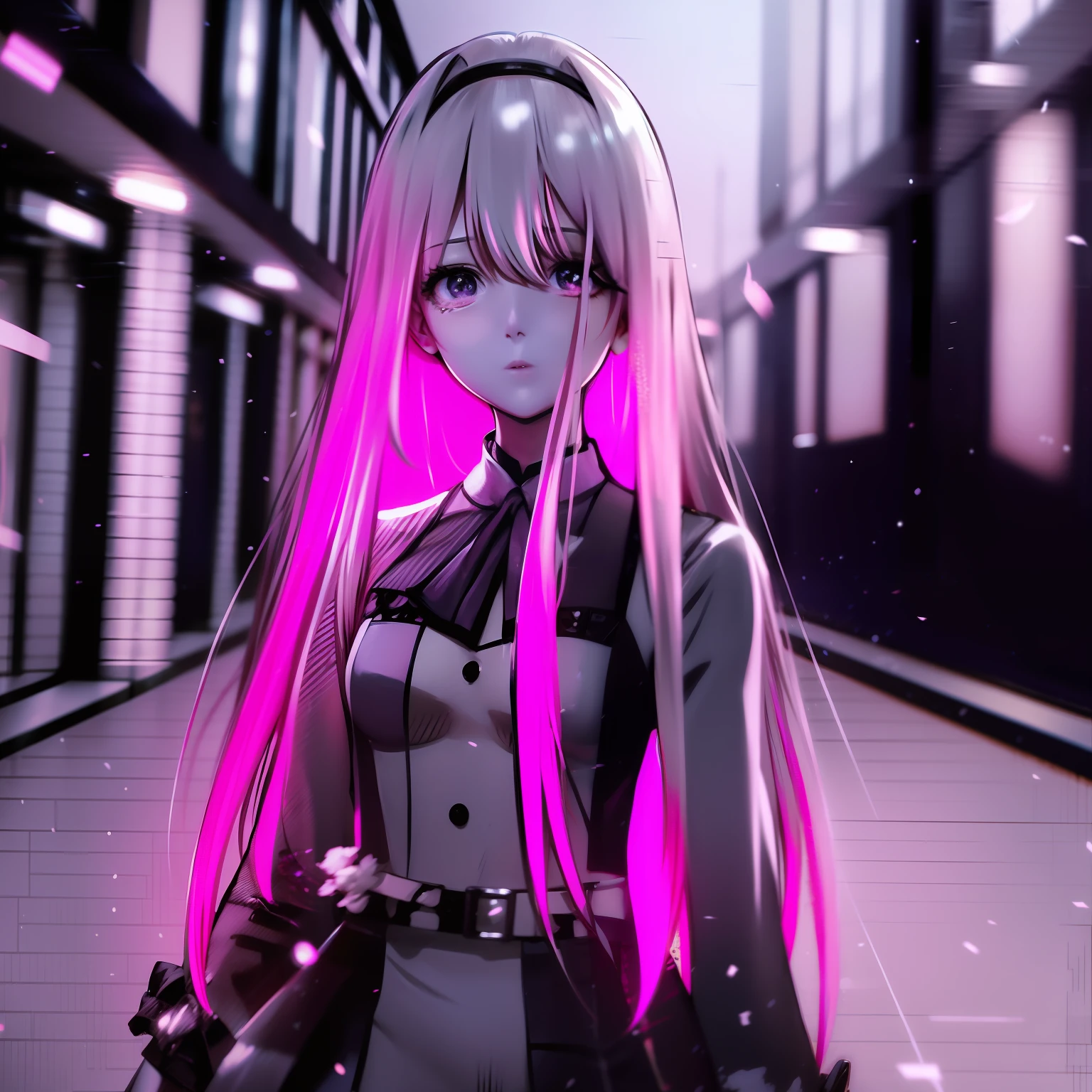 long hair beautiful girl anime hair flouresente pink color