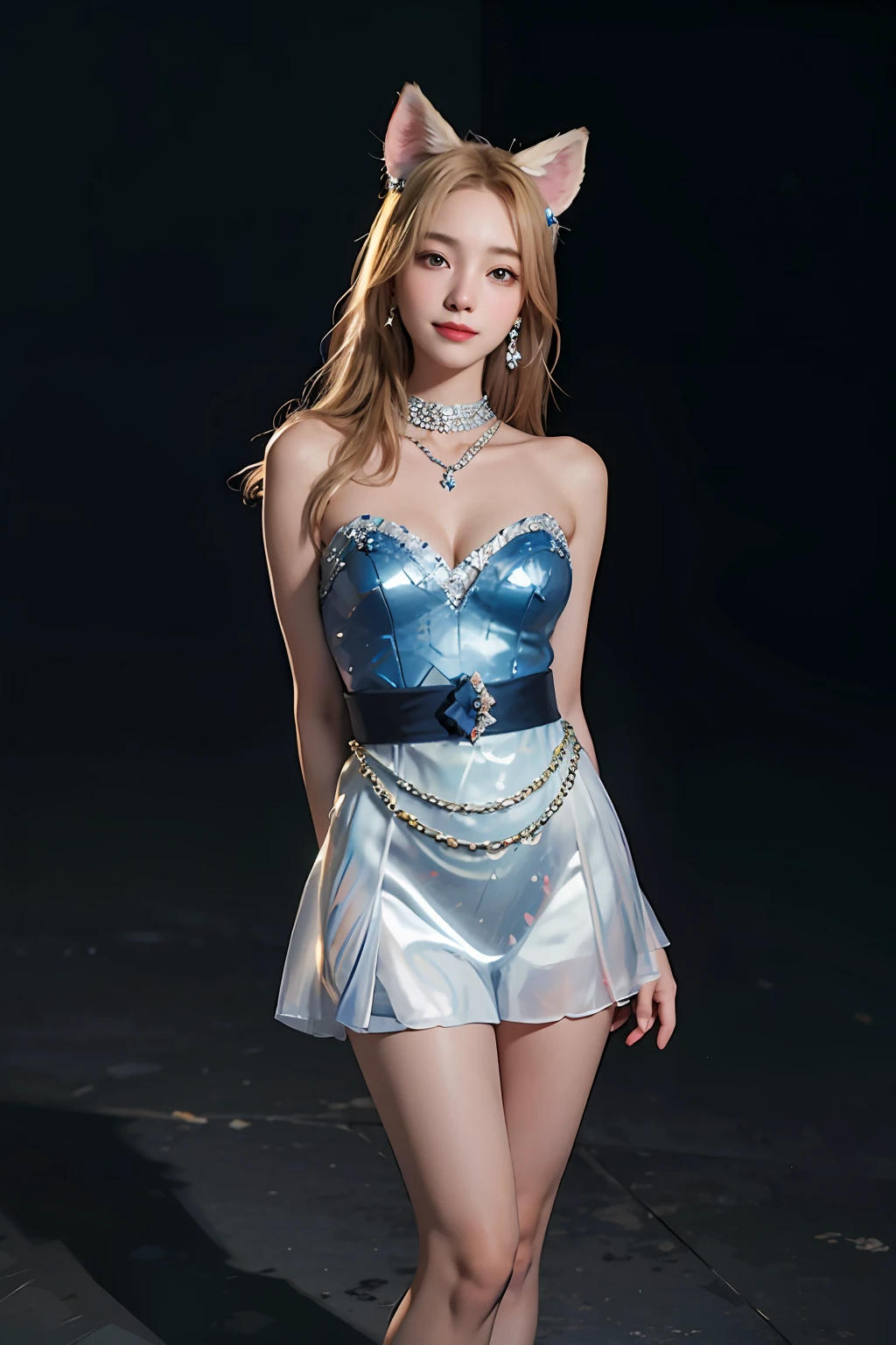 (ulzzang-6500:0.2),realskin,(raw photo:1.2),((photorealistic:1.4))best quality ,masterpiece,an extremely delicate and beautiful, extremely detailed ,CG ,unity ,8k wallpaper, Amazing, finely detail, official art, extremely detailed eyes and face, light on face,cinematic lighting,1girl,full body,see-through,looking at viewer,arms behind back,idolmaster cinderella girls starlight stage,smile,vivid_express
ahri_league of legends,animal ears,bare shoulders,blonde hair,bracelet,chain,choker,cleavage,earrings,facial mark,fox ears,fox tail,jewelry