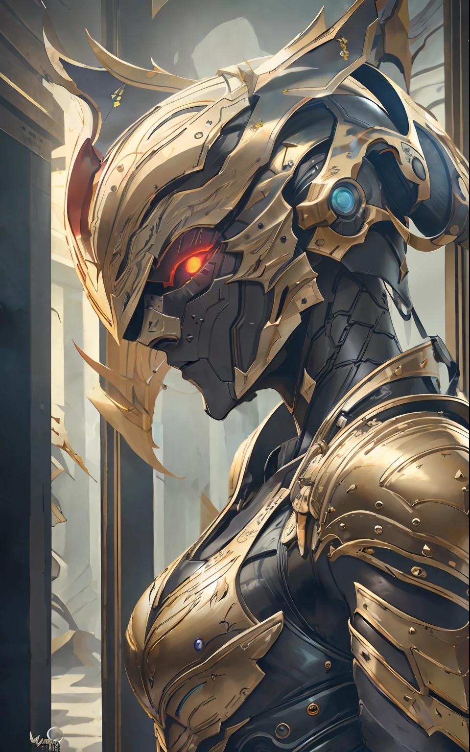 high quality metal texture, metalic lusters, highly detailed, solo, humanoid robot that resembles a male body, ((stalker \(warframe\) with robot ears)), high quality black and red mechanical helmet, (((wearing highly detailed torn black robe))),((mulitiple glowing eyes)), perfect hands, mechanical parts,Detailed crystallized,
((best quality)),(best quality),(masterpiece),extremely beautiful,
(best illustration),melting,abstract,splash,original,master composition,atmospheric 8k ultra detailed,beautiful details, fine details, extreme details,, (best quality),(masterpiece),extremely beautiful,master composition,atmospheric 8k ultra detailed,beautiful details, fine details, extreme details,(extremely detailed CG unity 8k wallpaper),amazing fine details and brush strokes, smooth, hd semirealistic anime cg concept art digital painting,cg painting,(photorealistic:0.4),(realistic:0.4)