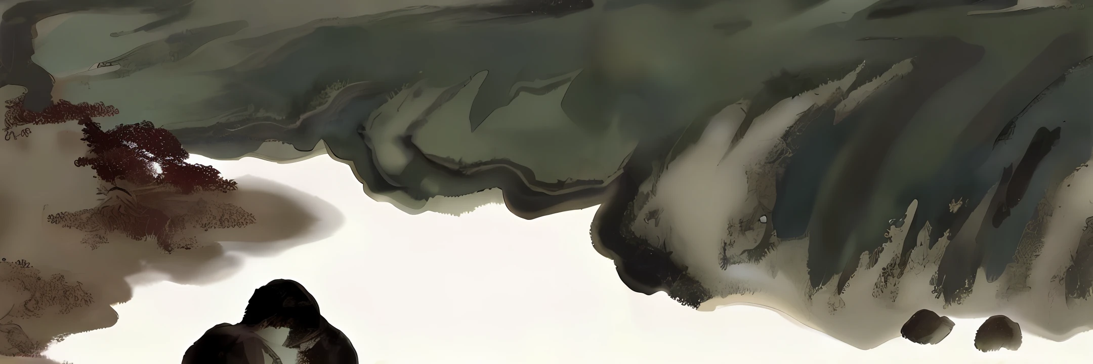 Flowing water, stone, collision, ink painting, Tang and Song style