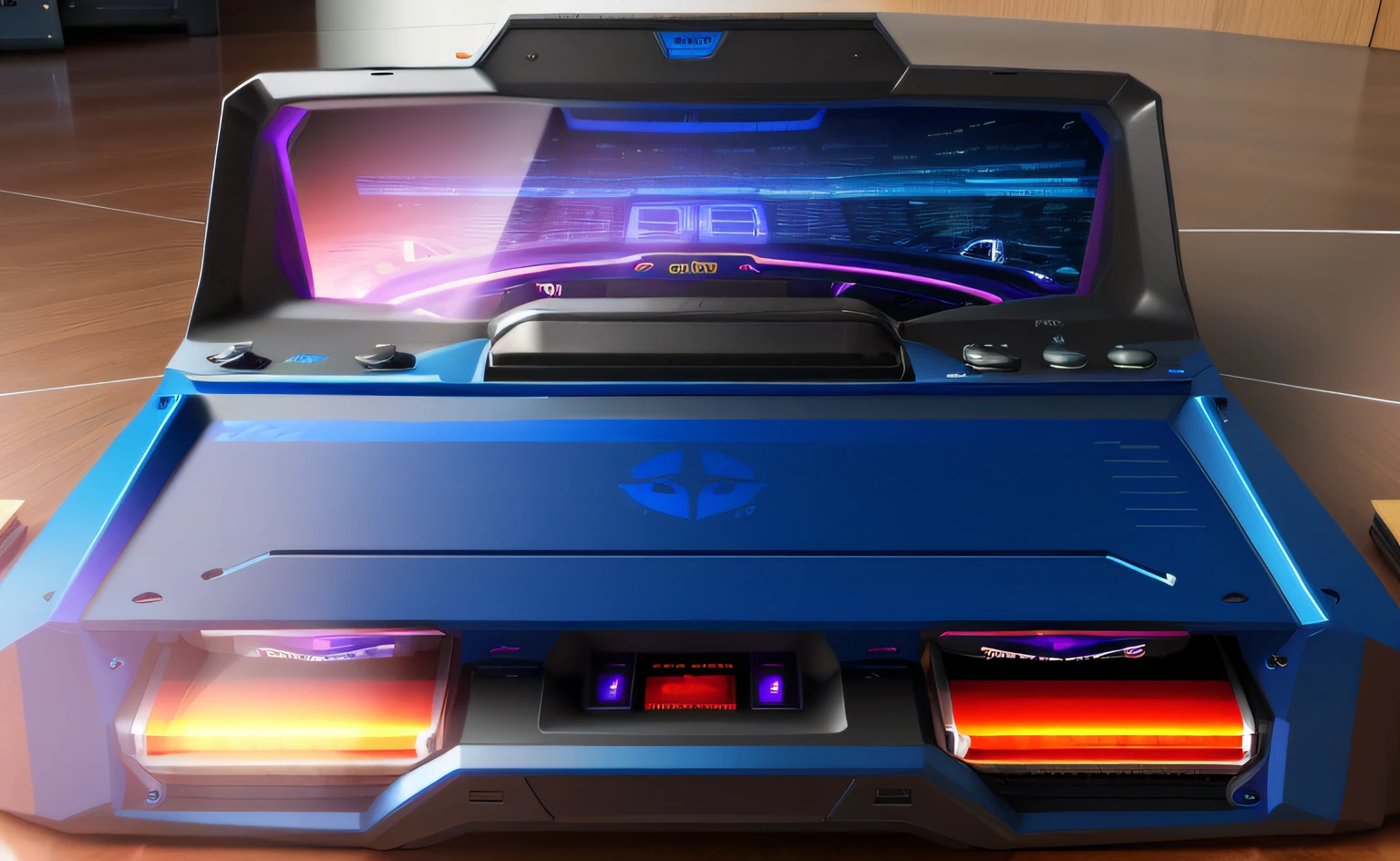 One LCD screen, unpowered, dark blue or dark purple color, game CG, 3D, high resolution, best quality