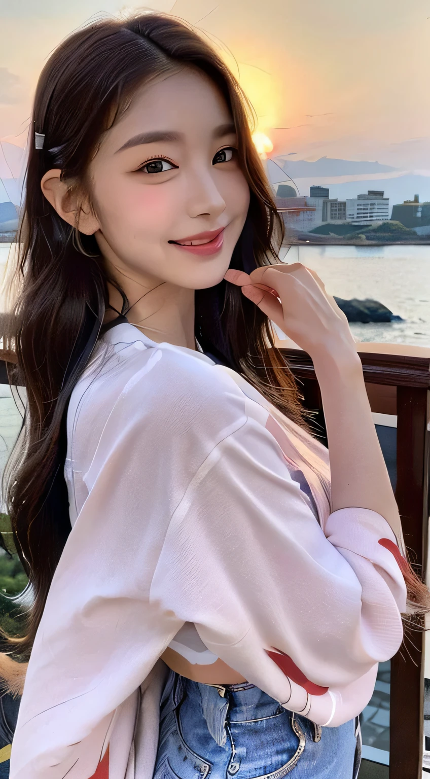 beautiful eyes, realistic eyes,look at camera,smile,(((top quality, 8k, masterpiece))), crisp focus, (beautiful woman with perfect figure), slender, (hairstyle: up)), ((kimono: Kara)), street: 1.2 Highly detailed face and skin texture Detailed eyes Double eyelids random posture, (smile),super cute Japan person,super beauty Japanese girl, realistic face, double eyelid,summer festival , at sunset , beautiful tooth , fire-works back ground.
