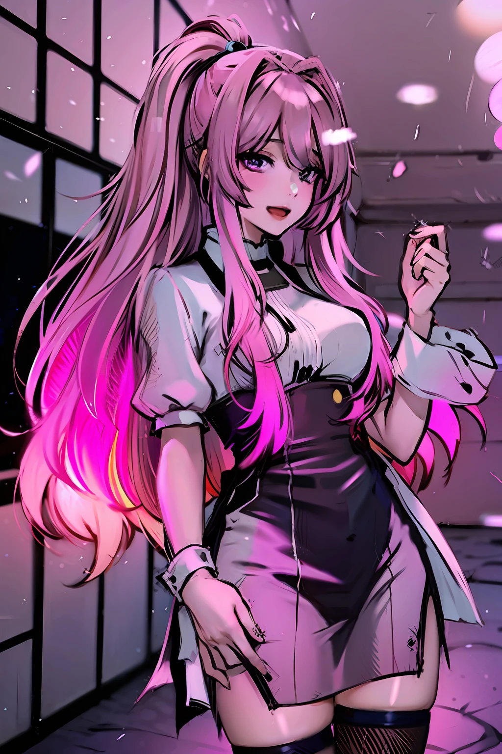 long hair beautiful girl anime hair flouresente pink color