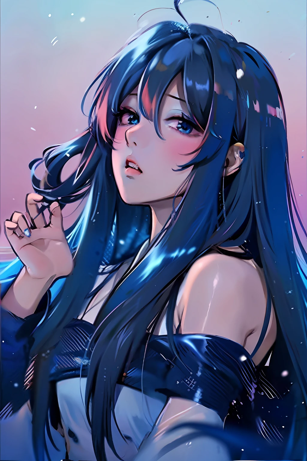 long hair beautiful girl anime hair flouresente color blue