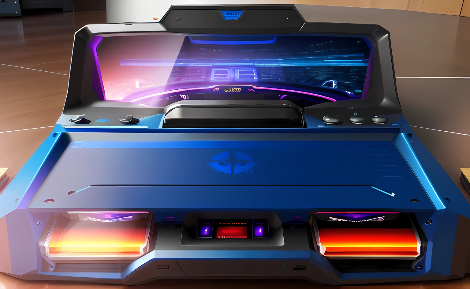 Three console buttons, the middle button is larger, game CG, 3D, best quality, high resolution,