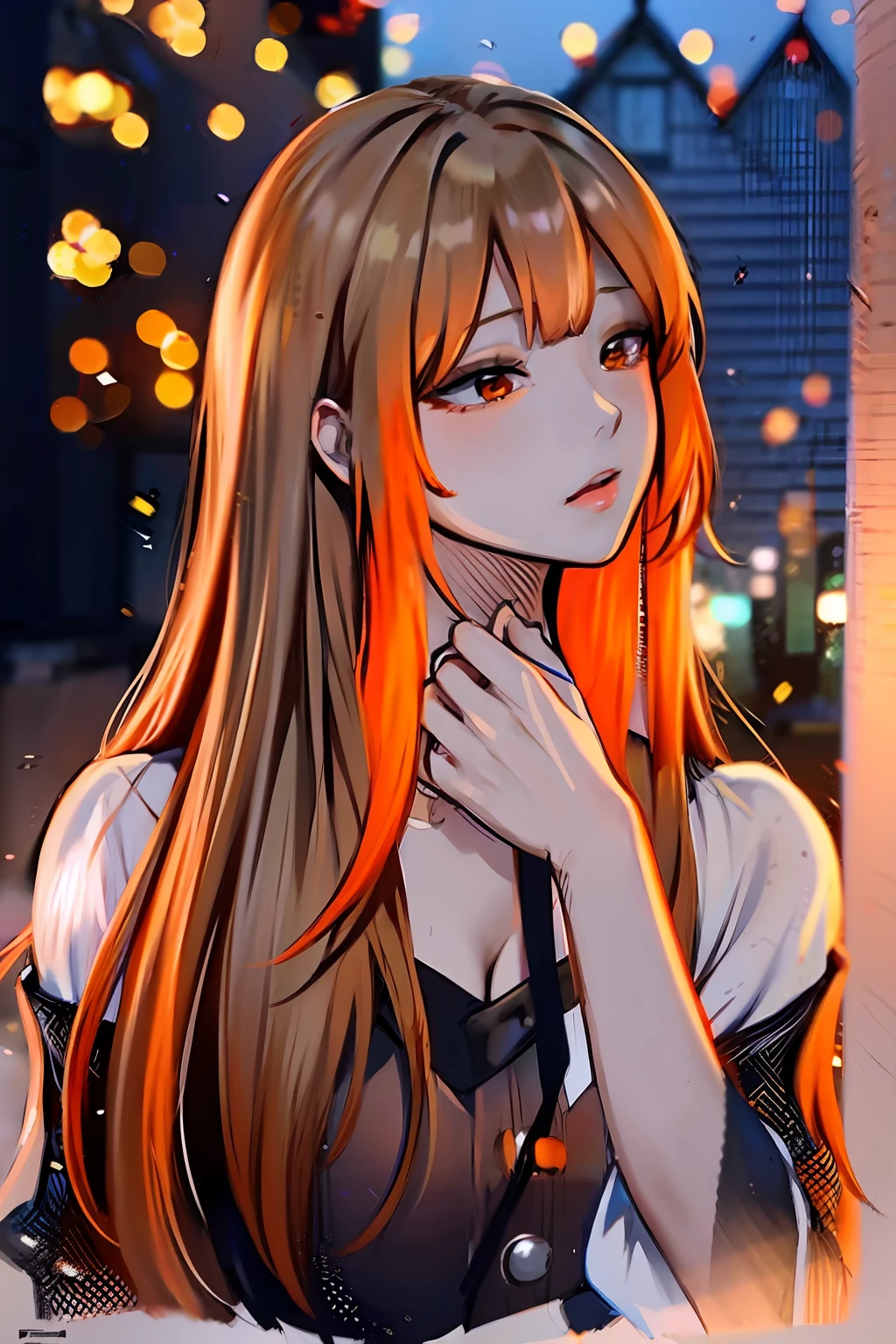 long hair beautiful girl anime hair flouresente orange color