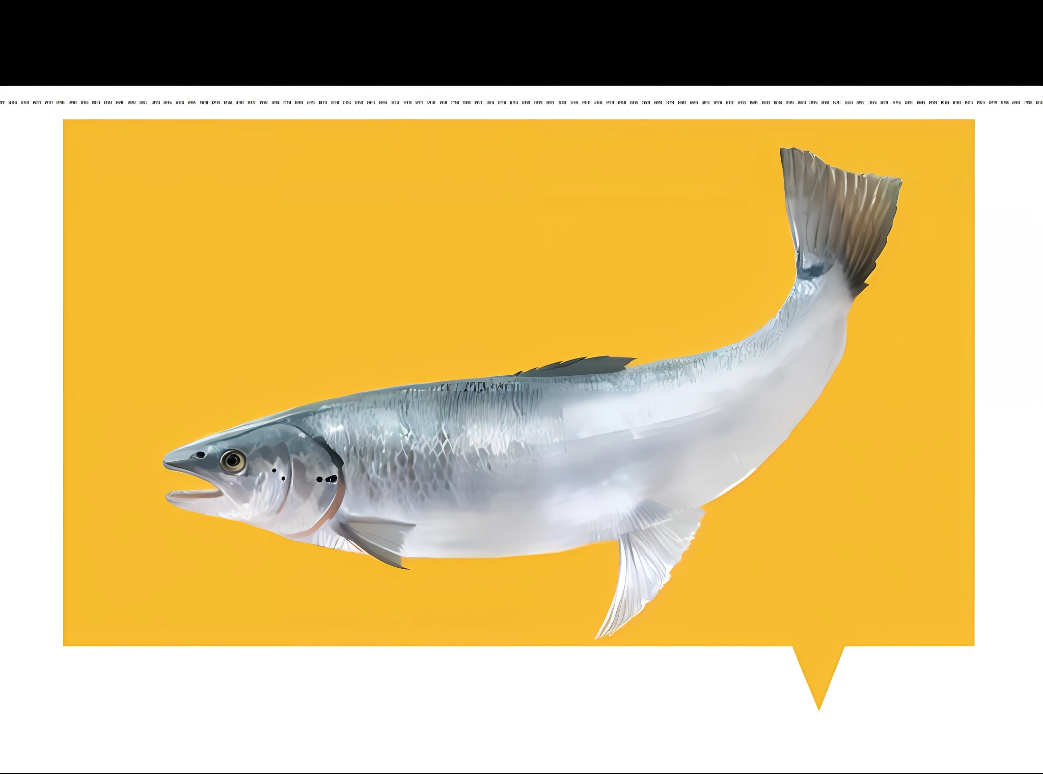 a close up of a fish on a yellow background with a speech bubble, an illustration of by Matt Cavotta, trending on pixabay, hurufiyya, salmon, by greg rutkowski, fish in the background, arctic fish, fishcore, tail raised, proudly holding a salmon, ferocious appearance, half fish, profile shot, tyler, gq,做成对话框,结合一下