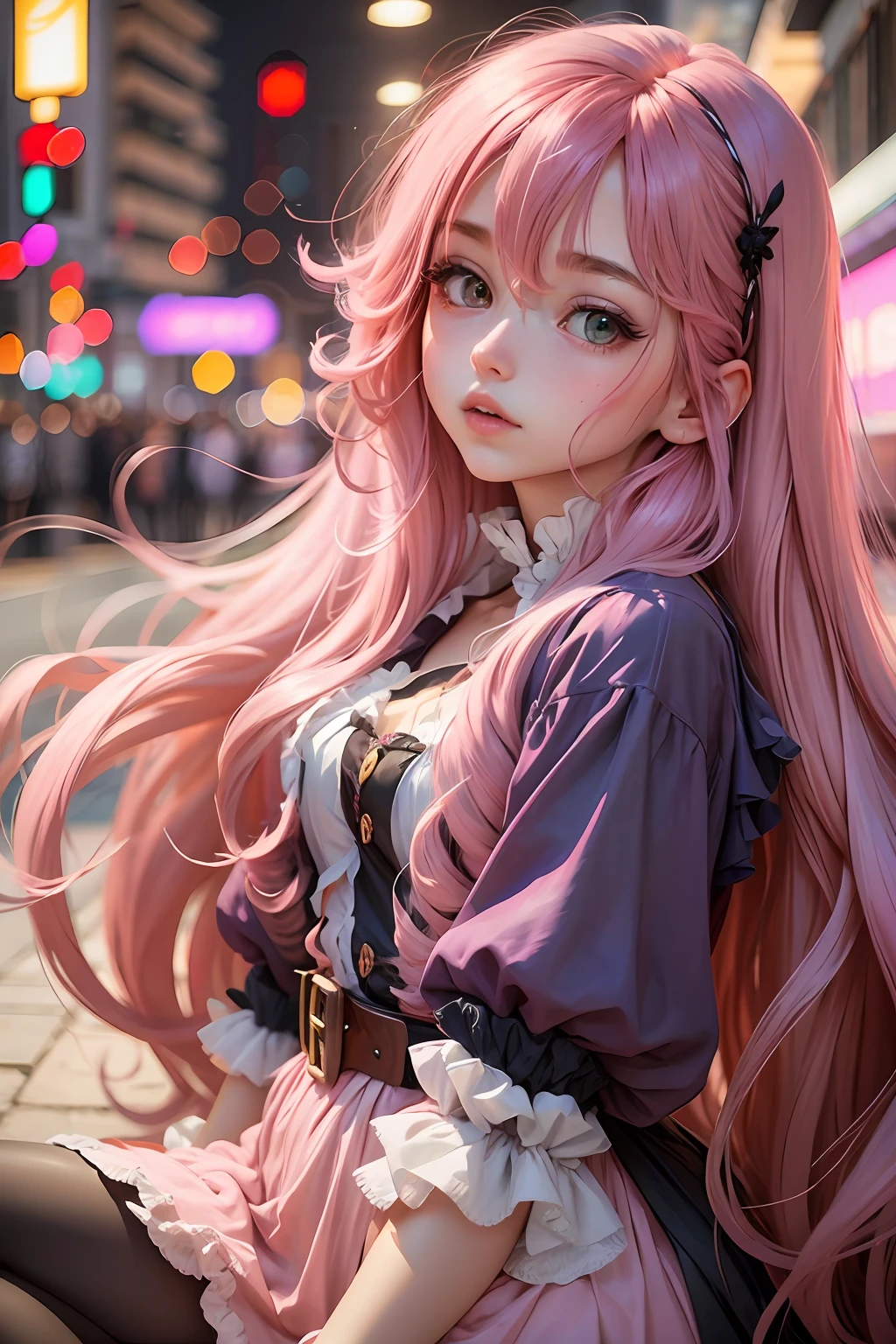 long hair beautiful girl anime hair flouresente pink color --auto --s2