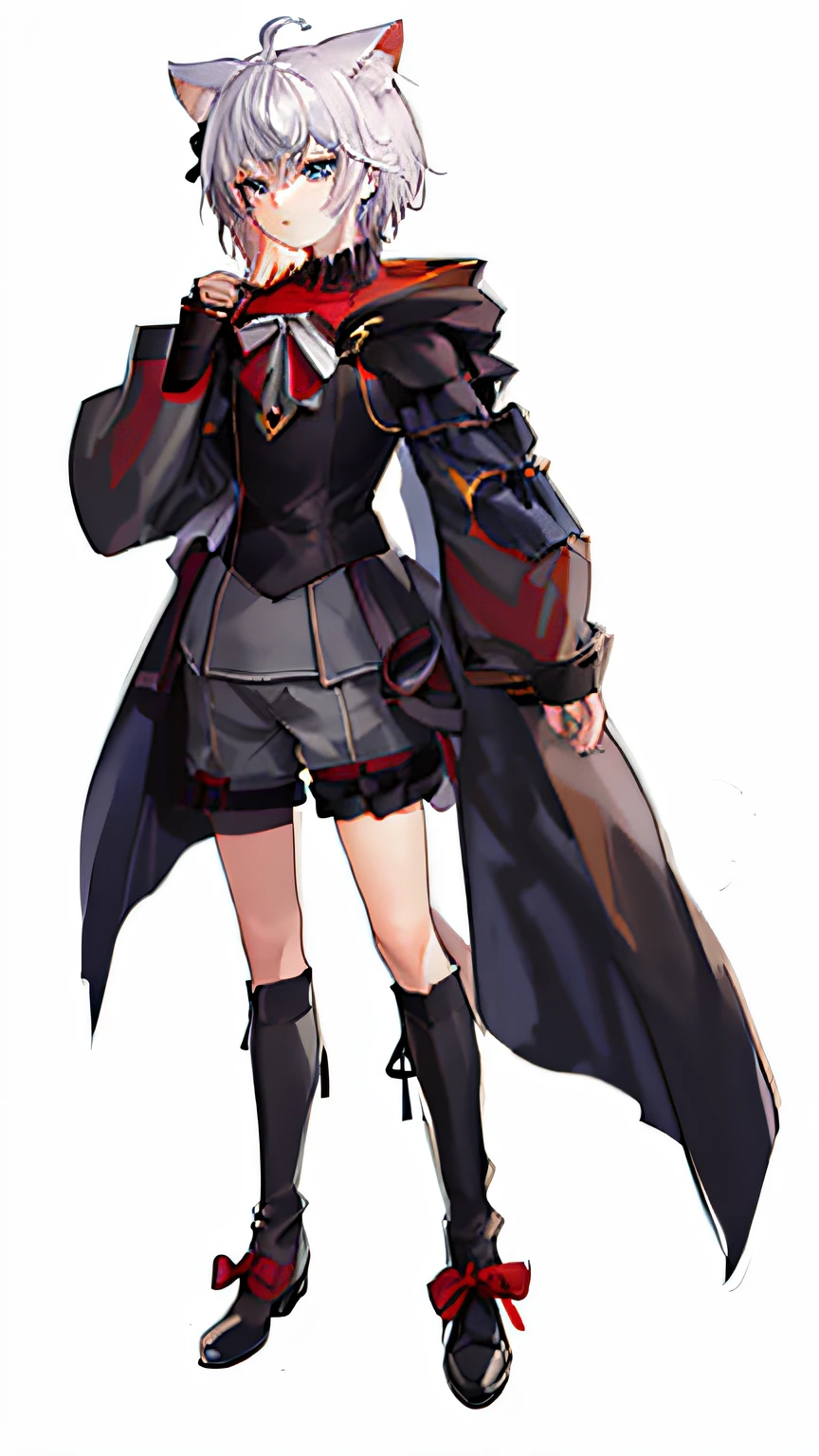 A close-up of a man in a cape costume, a full-body shaw in shorts! , full body concept,!! Full body portrait, anime full body illustration, full body! , full body illustration, ((wearing aristocratic robes)), full body portrait, detailed full body concept, full body, red roses, white hair, boys, black boots, animal ears, shorts, balloon sleeves