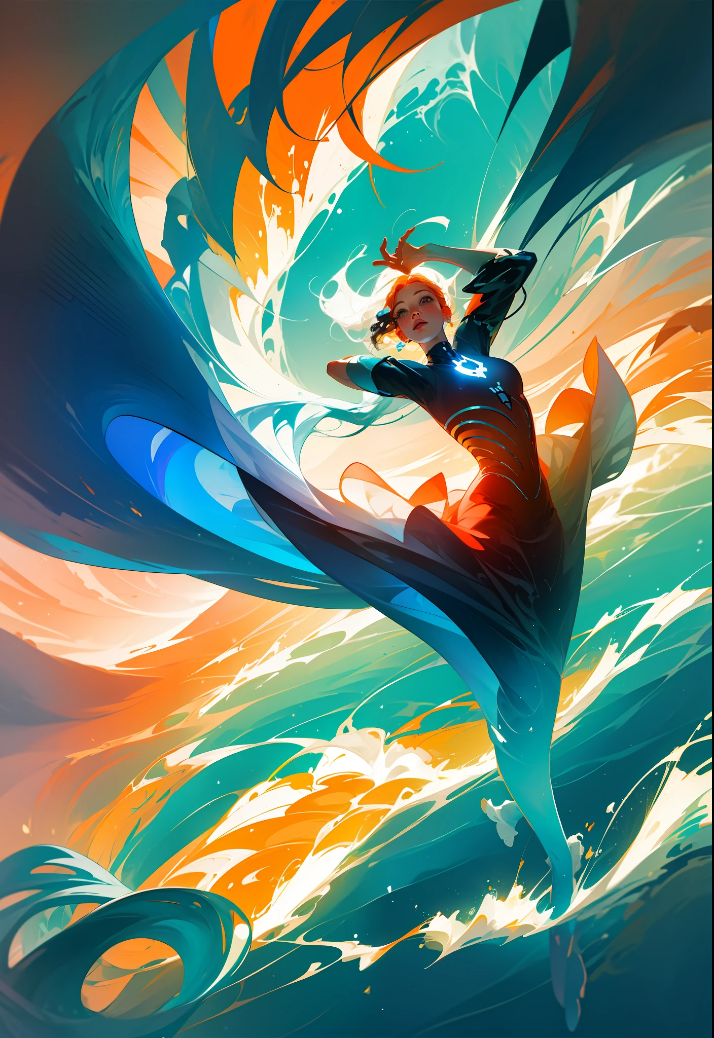 abstract image of waves created by computer,inthe style of orange and blue, layered gestures,colorful installations, nature-inspired forms, uhdmage, free-flowing lines,redshift --ar 4:7 --V 51