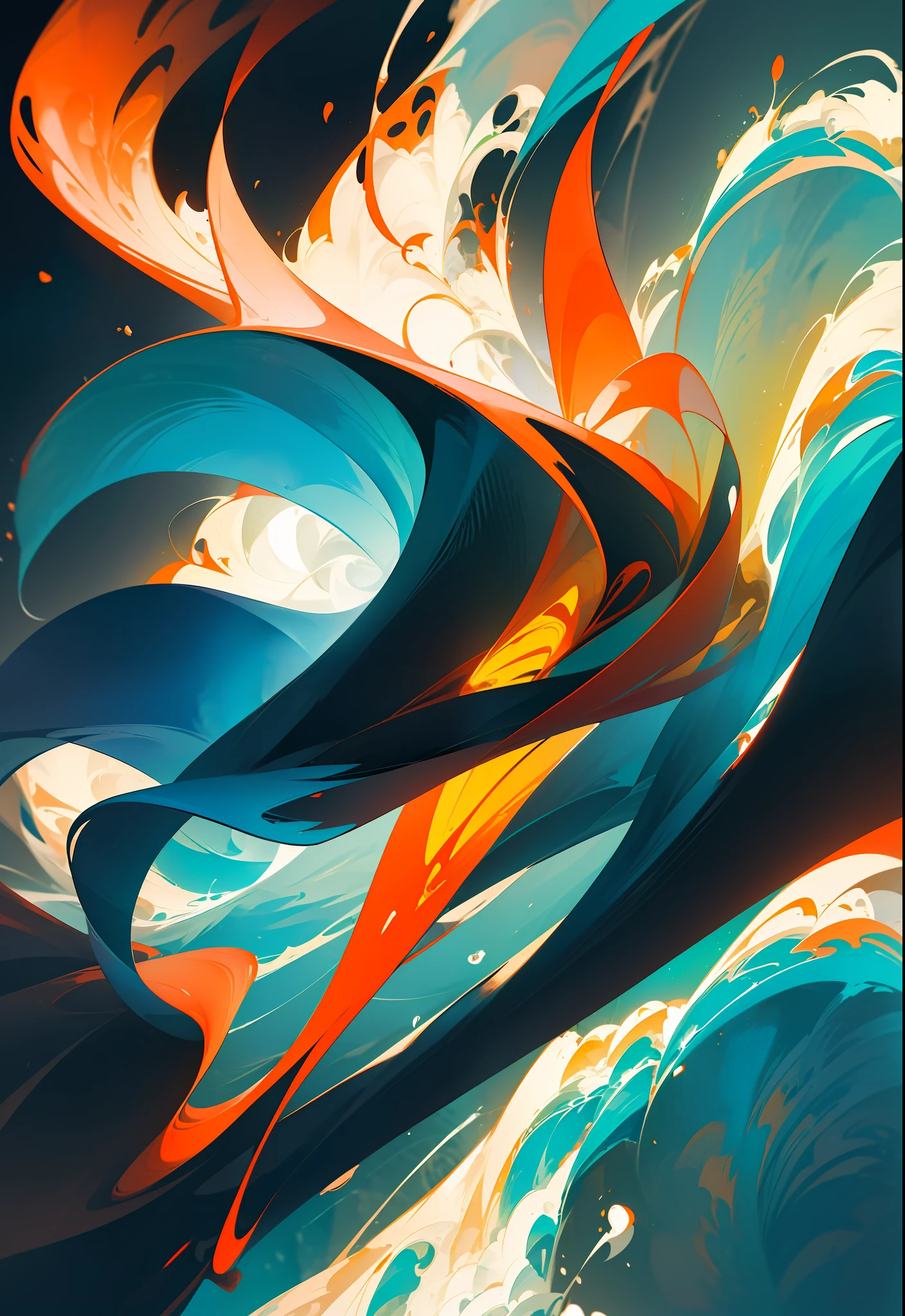 abstract image of waves created by computer,inthe style of orange and blue, layered gestures,colorful installations, nature-inspired forms, uhdmage, free-flowing lines,redshift --ar 4:7 --V 51