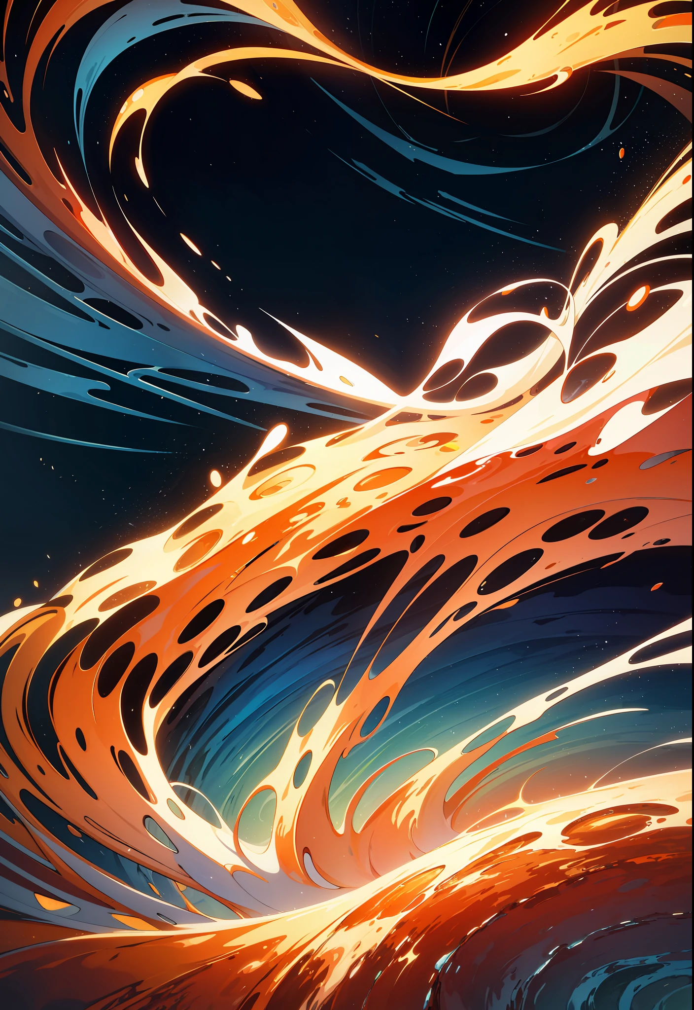 abstract image of waves created by computer,inthe style of orange and blue, layered gestures,colorful installations, nature-inspired forms, uhdmage, free-flowing lines,redshift --ar 4:7 --V 51