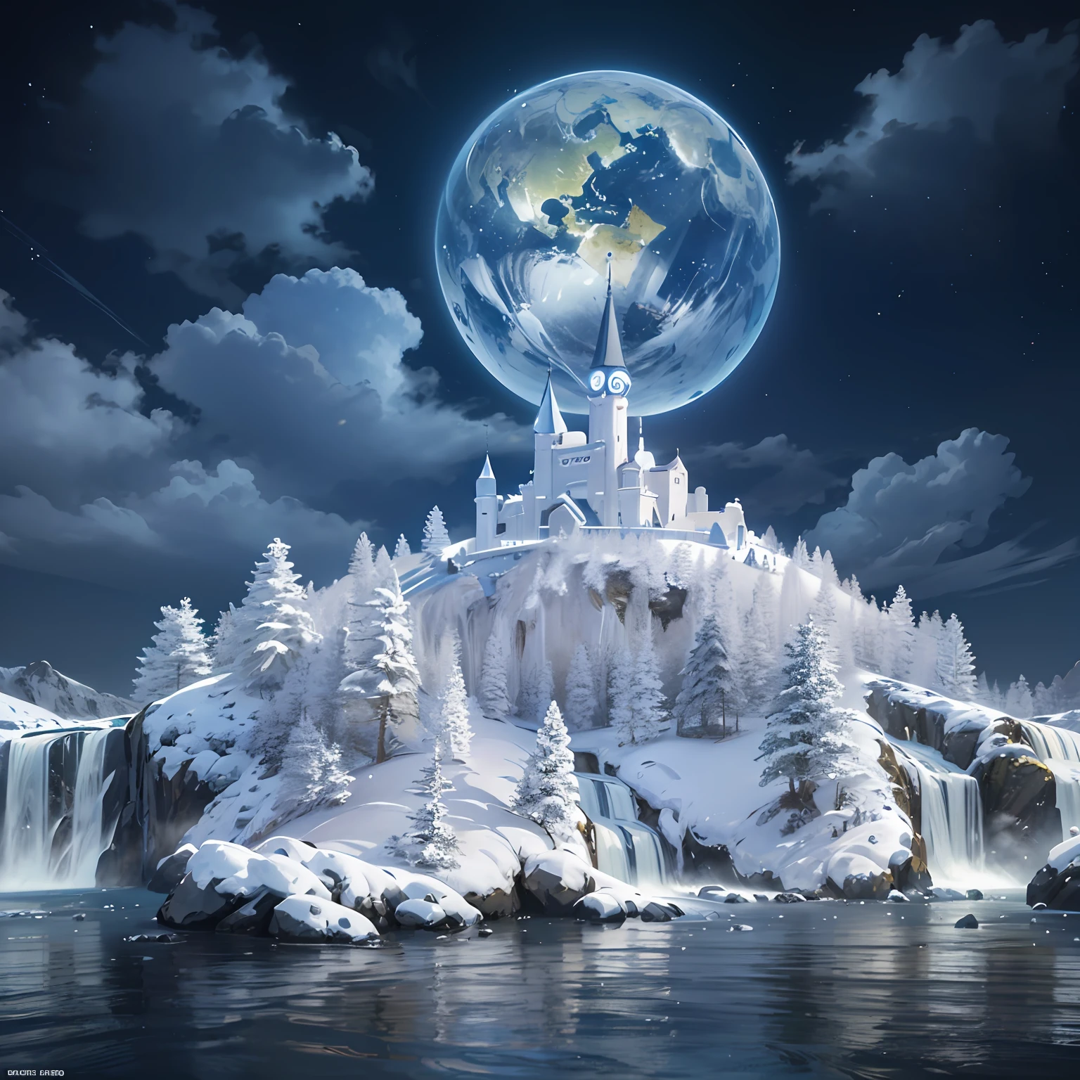Twenty-four bridges bright moonlight night, there is a 3d image of a mountain and waterfall, 4K highly detailed digital art, complex 3 D illustration, 4K detailed digital art, complex landscape, detailed digital 3D art, 3D magical detail, paper art, layered paper art, 3D illustration, complex 3D illustration, beautiful digital illustration, 3D illustration, 3D illustration, detailed digital 3D art, serene and elegant, 3D matte illustration, beautiful artwork illustration --auto --s2