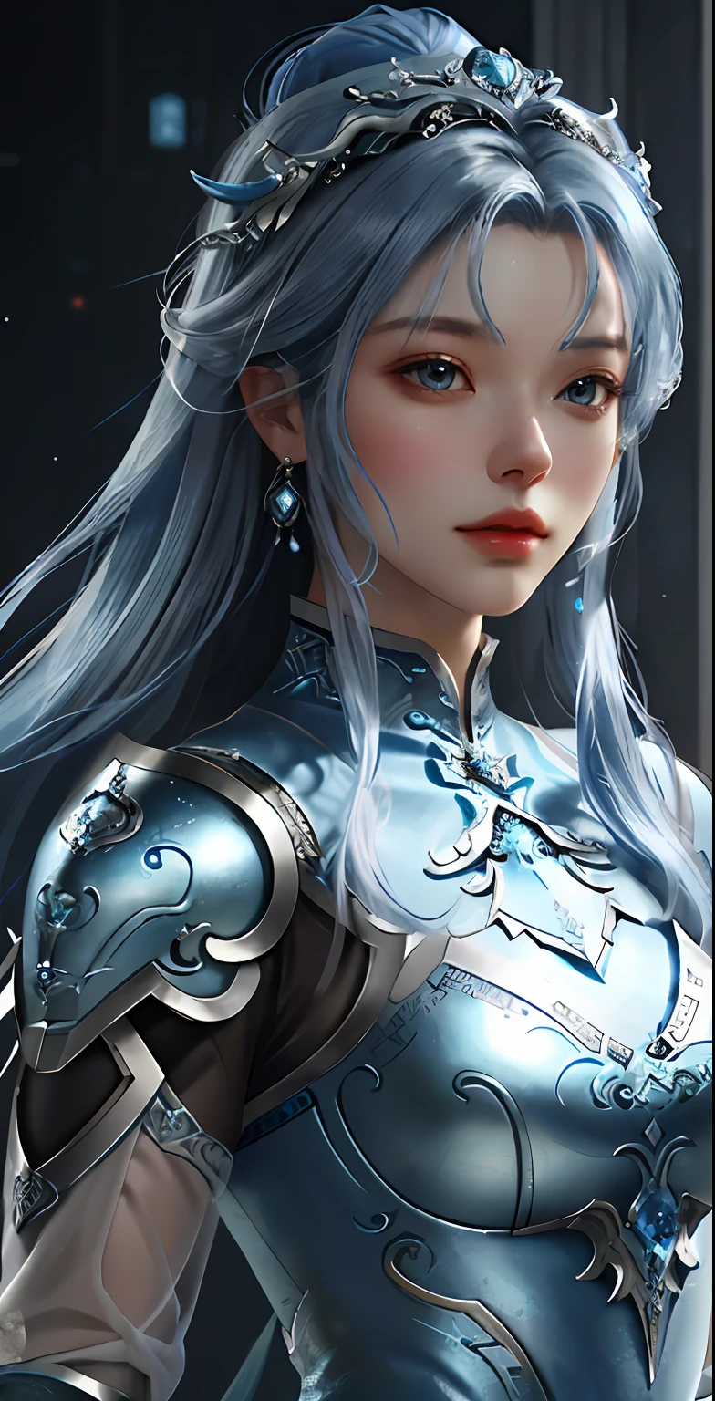 a close up of a woman in a silver and blue dress, chengwei pan on artstation, by Yang J, detailed fantasy art, stunning character art, fanart best artstation, epic exquisite character art, beautiful armor, extremely detailed artgerm, detailed digital anime art, artgerm on artstation pixiv, armor girl