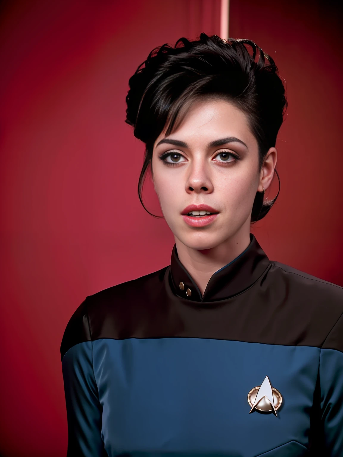 Fairuza Balk in a s3sttngsuit uniform, 8k uhd, dslr, soft lighting, high quality, film grain, highly detailed face,ultra detailed,masterpiece quality,Fujifilm XT3