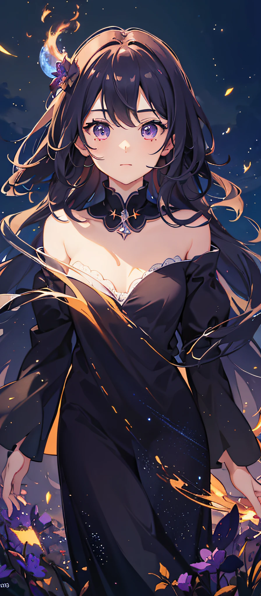 A wide landscape photo, (viewed from below, the sky is above, and the open field is below), a girl standing on a flower field looking up, (full moon: 1.2), (meteor: 0.9), (nebula: 1.3), distant mountains , Trees BREAK Crafting Art, (Warm Light: 1.2), (Firefly: 1.2), Lights, Lots of Purple and Orange, Intricate Details, Volumetric Lighting BREAK (Masterpiece: 1.2), (Best Quality), 4k, Ultra Detailed, (Dynamic Composition: 1.4), Rich in Detail and Color, (Rainbow Color: 1.2), (Glow, Atmospheric Lighting), Dreamy, Magical, (Solo: 1.2) --auto --s2