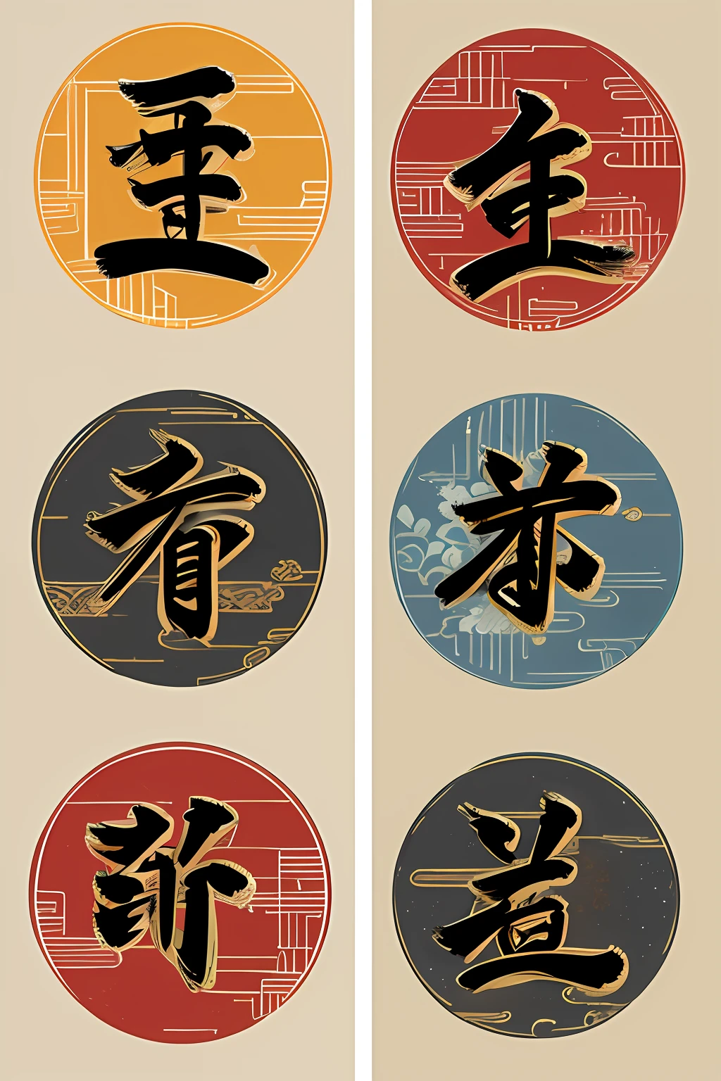 Brush character design, Chinese character description, broad and profound four brush characters
