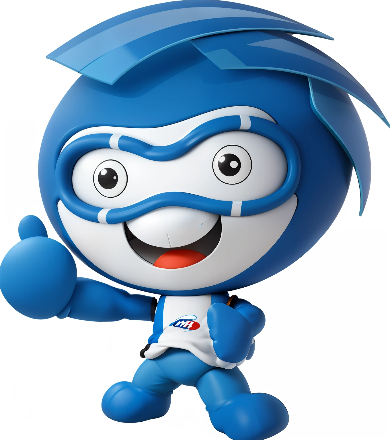 a cartoon character of a blue and white boy with a blue mask, japanese mascot, toonix character, sports mascot, m & m mascot, mascot illustration, 3d model of a japanese mascot, sports team mascot, full body mascot, cereal mascot, habs mascot youppi pokemon shiny, kid, football mascot, photo from the olympic games, mascot pop funko, mascot