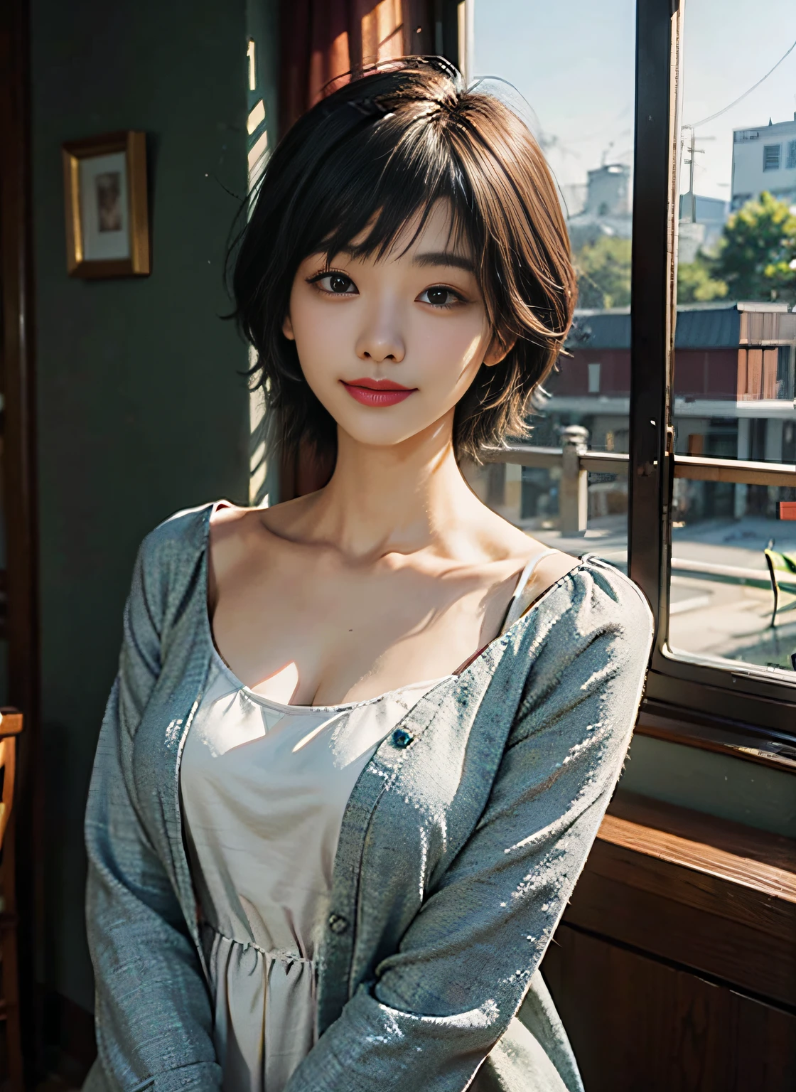 korean woman, (masterpiece, pretty person, polluted smile), virtual youtube, detailed skin texture, detailed cloth texture, beautifully detailed face, masterpiece, collarbone, (ULZZANG-6500-V1.1:0.4)