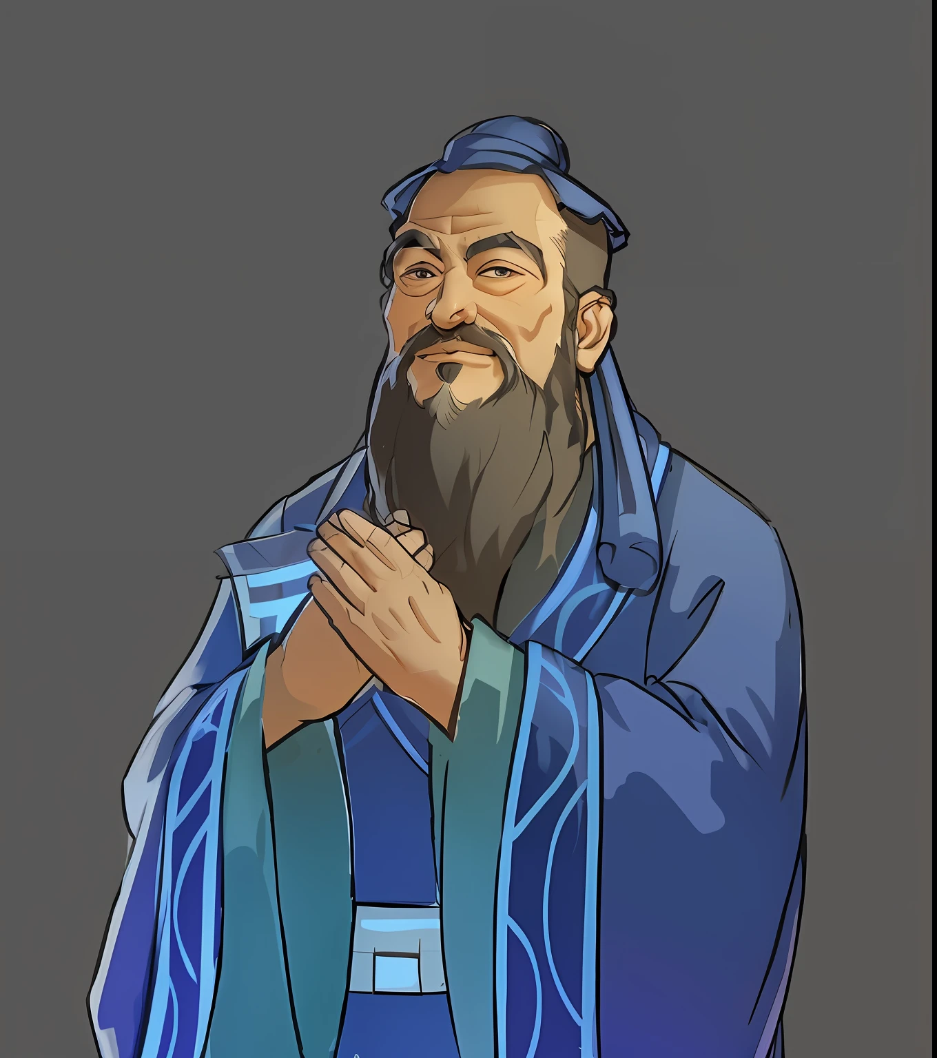 a cartoon of a man with a beard and a blue robe, taoist priest, concept art of a monk, inspired by Hu Zaobin, inspired by Huang Shen, inspired by Dong Yuan, inspired by Huang Ding, a portrait of the character, inspired by Li Cheng, inspired by Cao Zhibai, inspired by Li Gonglin, bian lian