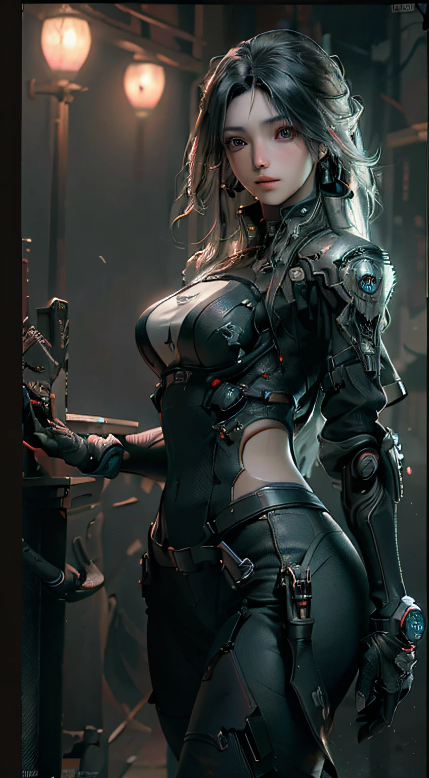 ((Best quality)), ((masterpiece)), (detailed:1.4), 3D, an image of a beautiful cyberpunk female,HDR (High Dynamic Range),Ray Tracing,NVIDIA RTX,Super-Resolution,Unreal 5,Subsurface scattering,PBR Texturing,Post-processing,Anisotropic Filtering,Depth-of-field,Maximum clarity and sharpness,Multi-layered textures,Albedo and Specular maps,Surface shading,Accurate simulation of light-material interaction,Perfect proportions,Octane Render,Two-tone lighting,Wide aperture,Low ISO,White balance,Rule of thirds,8K RAW,