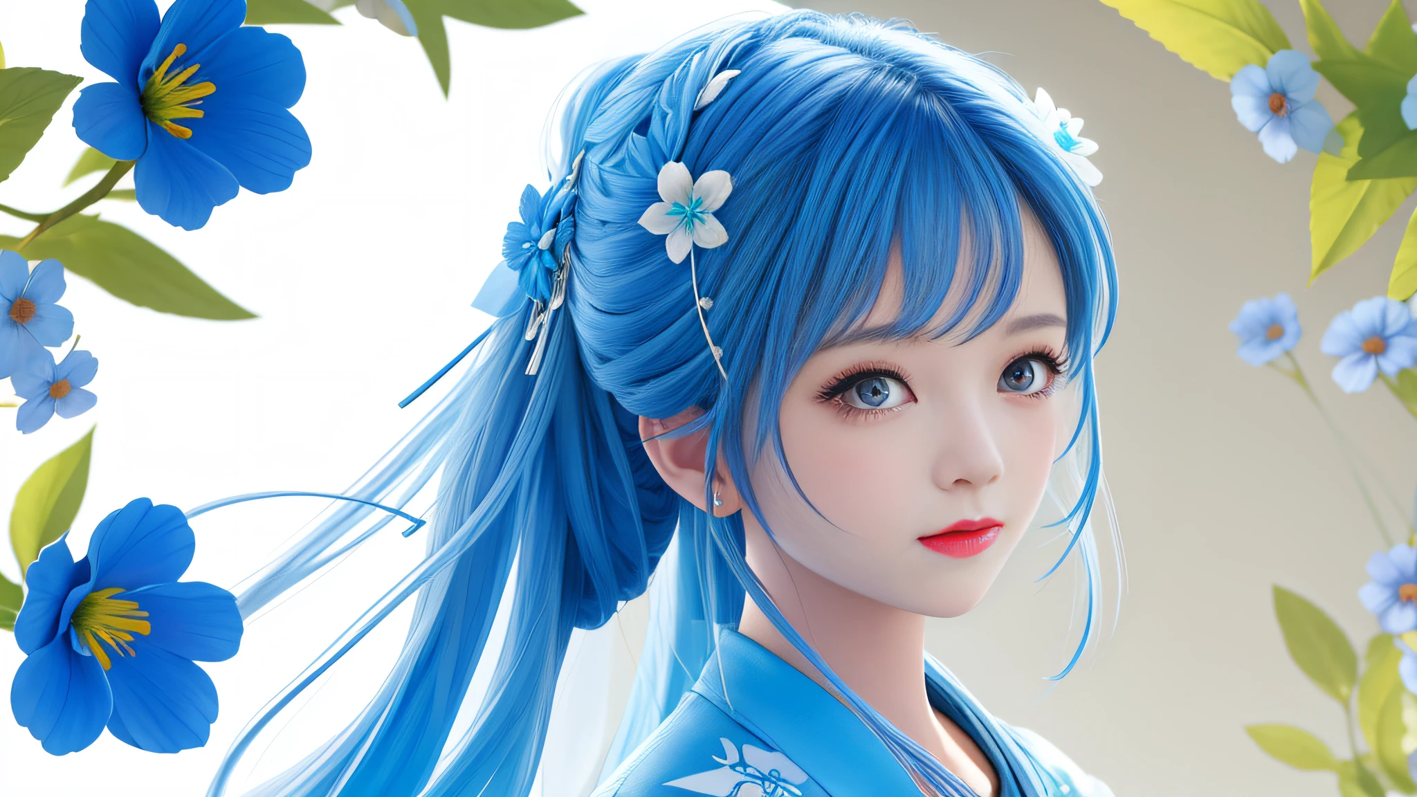 Redrawn graffiti part with delicate blue flower hairpin