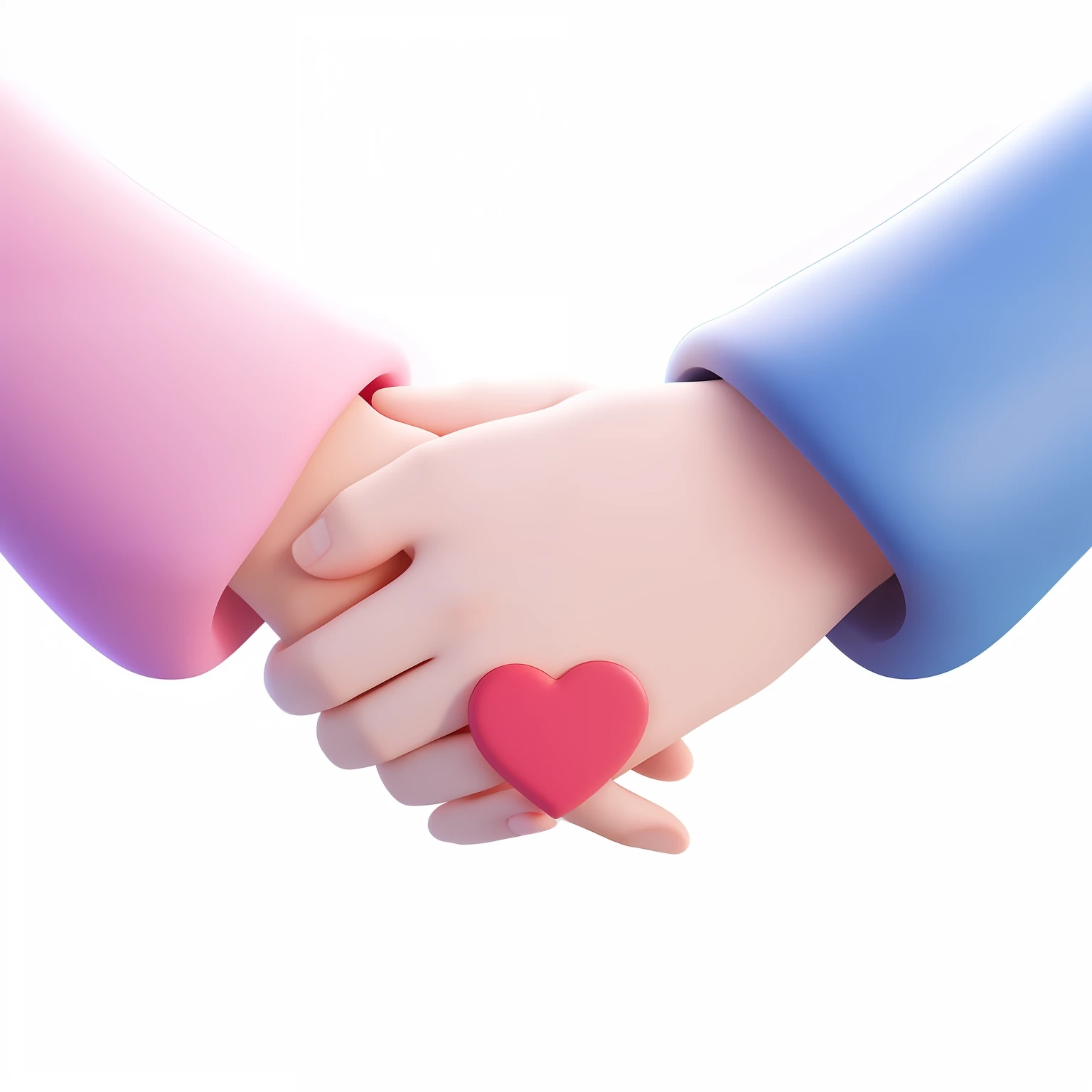 Someone holding a hand with a heart in the middle, holding hands, holding hands, cute 3 D rendering, holding hands with each other, extending hands to each other, shaking hands, simple hands, both hands, stepping over handshake, hand holding, cute artwork, detailed and realistic hands, heart, close together, 3 D rendering stylized, matte