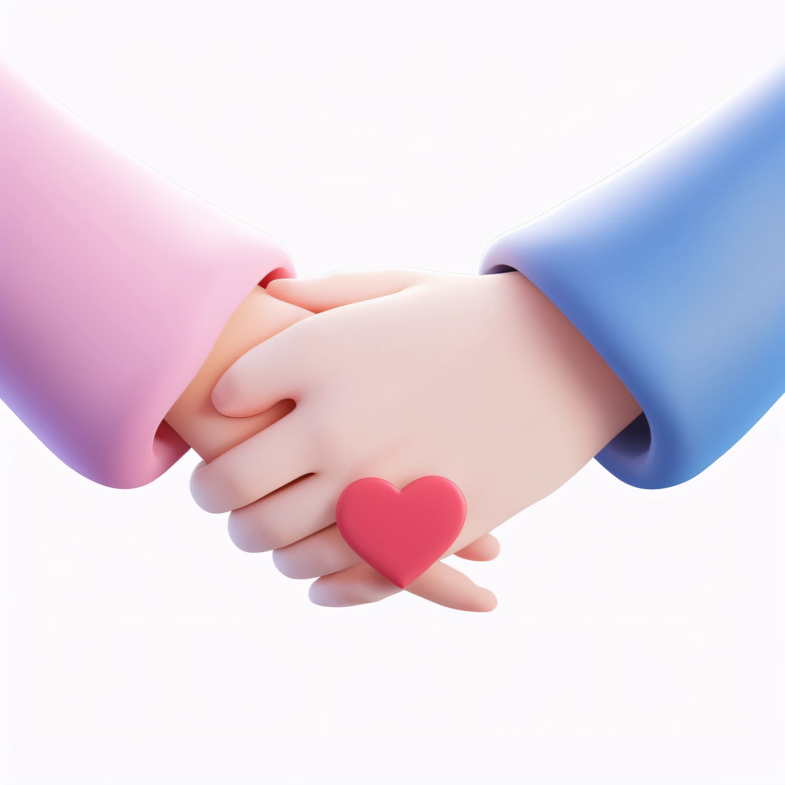 Someone holding a hand with a heart in the middle, holding hands, holding hands, cute 3 D rendering, holding hands with each other, extending hands to each other, shaking hands, simple hands, both hands, stepping over handshake, hand holding, cute artwork, detailed and realistic hands, heart, close together, 3 D rendering stylized, matte