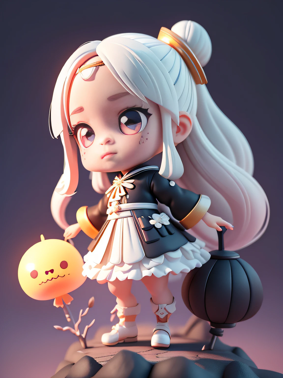Official Art, Unified 8k Wallpaper, Super Detailed, Beautiful and Aesthetic, Masterpiece, Best Quality, Oversized Wallpaper, Detailed Plastic Material, ((Same Character, Front, Side, Back)) Best Quality, (Very Detailed Model), (Best Quality), Octane Rendering, Ray Tracing, Very Detailed, 3D Toy, Exaggerated Juggy Long Hair, Little Girl (Full Body) (3D Hair, Cute Hair Accessories, ((Kids)), Beautiful Eyes, Cute Big Eyes, Cute Face, White and Black Gradient, Drum Skirt, cute skirt, chib, fluorescent translucent, colorful, plastic, children, transparent, product design, glowing jelly, delicate cute plastic, aesthetic light and shadow 3d, digital art, translucent plastic bubblegum, close-up, 3d, super detailed, generate front view, side view, half side view triple view, borderless, c4d, octane rendering, blender, hd, full body, sekiro on clifftop, Chinatown, super detailed background