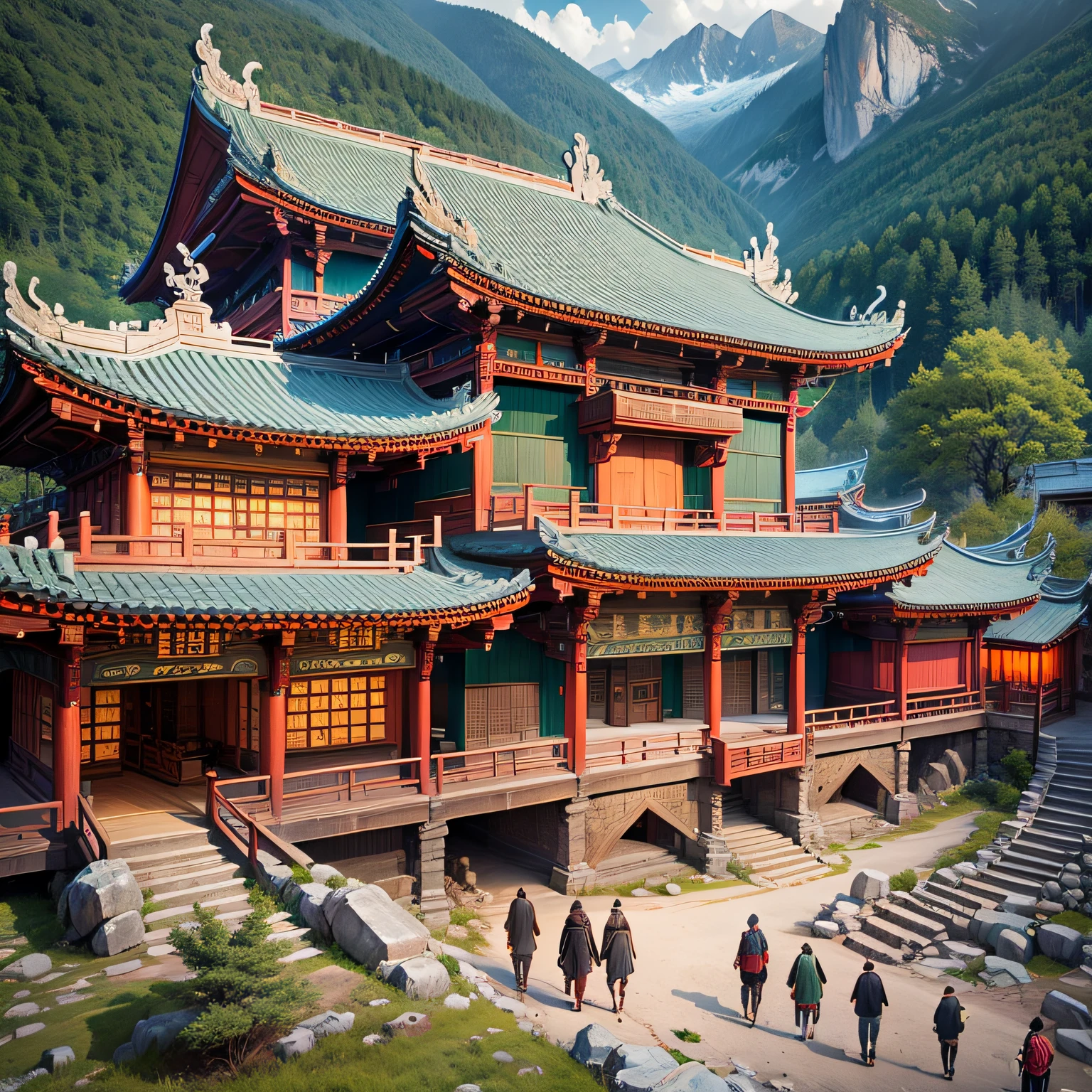 China Ancient Architecture Alpine Woods, evening --auto --s2