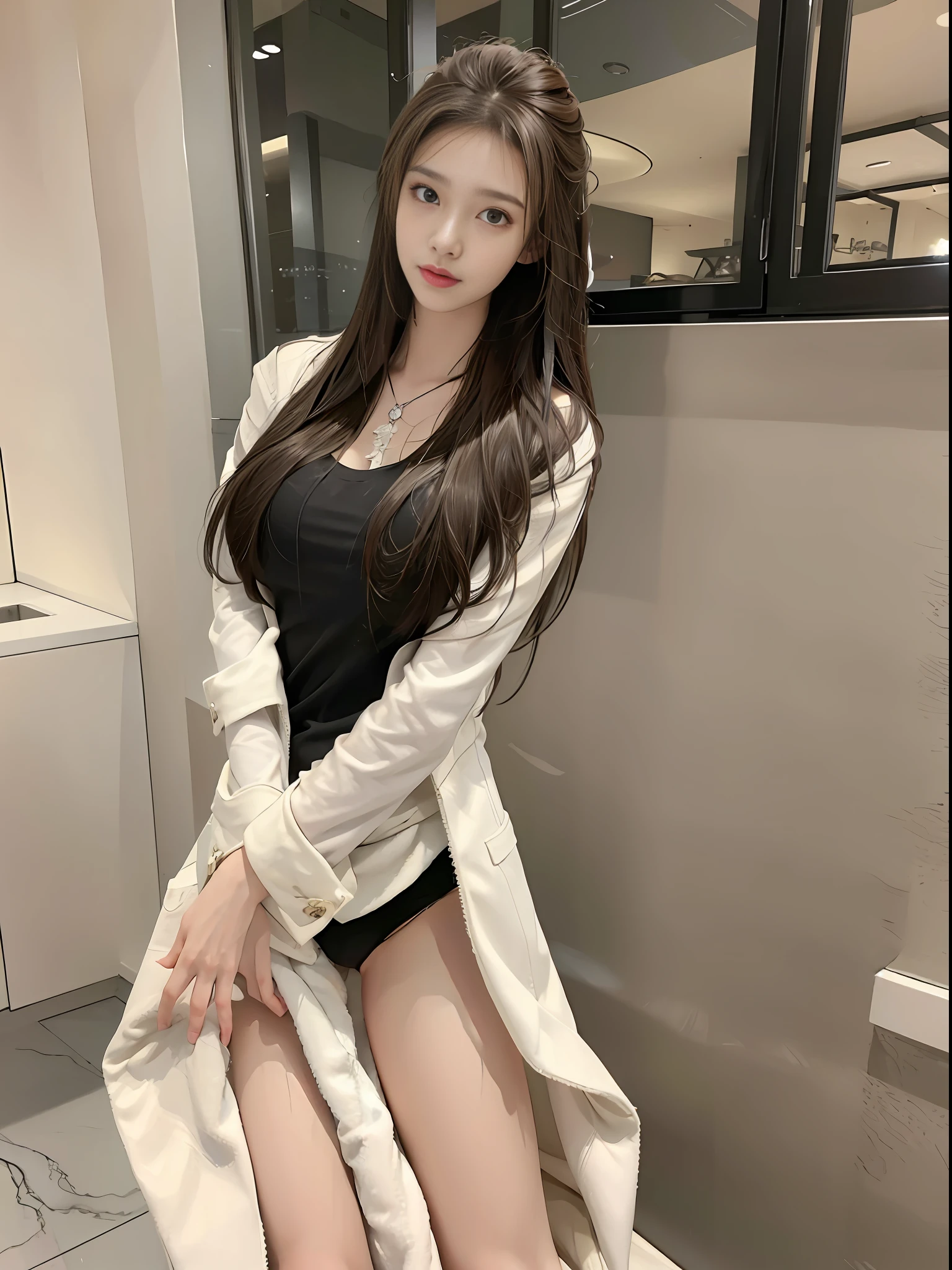 realistic, high resolution, 1 girl, long hair, korean, thighs, panties visible,