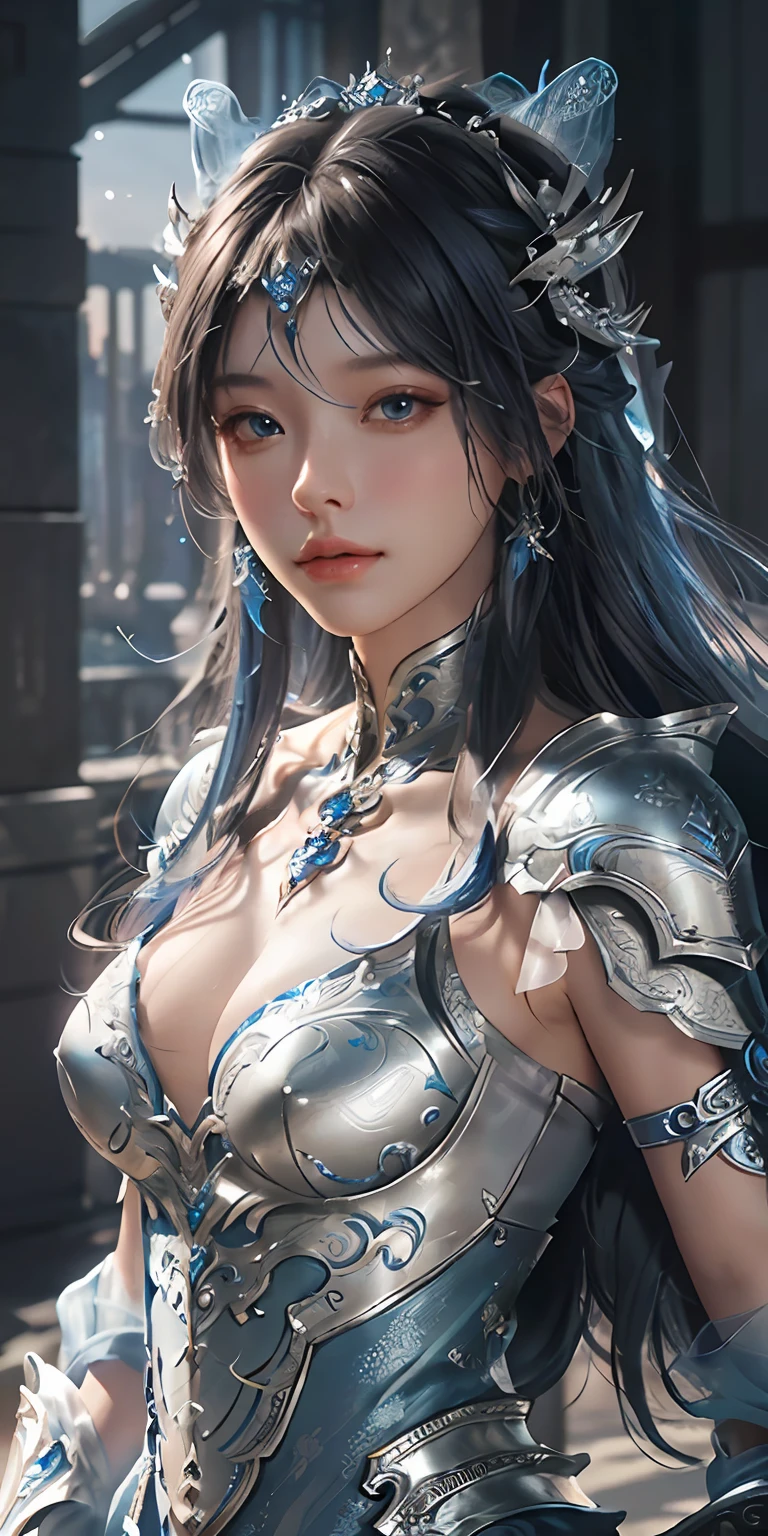 a close up of a woman in a silver and blue dress, chengwei pan on artstation, by Yang J, detailed fantasy art, stunning character art, fanart best artstation, epic exquisite character art, beautiful armor, extremely detailed artgerm, detailed digital anime art, artgerm on artstation pixiv, armor girl