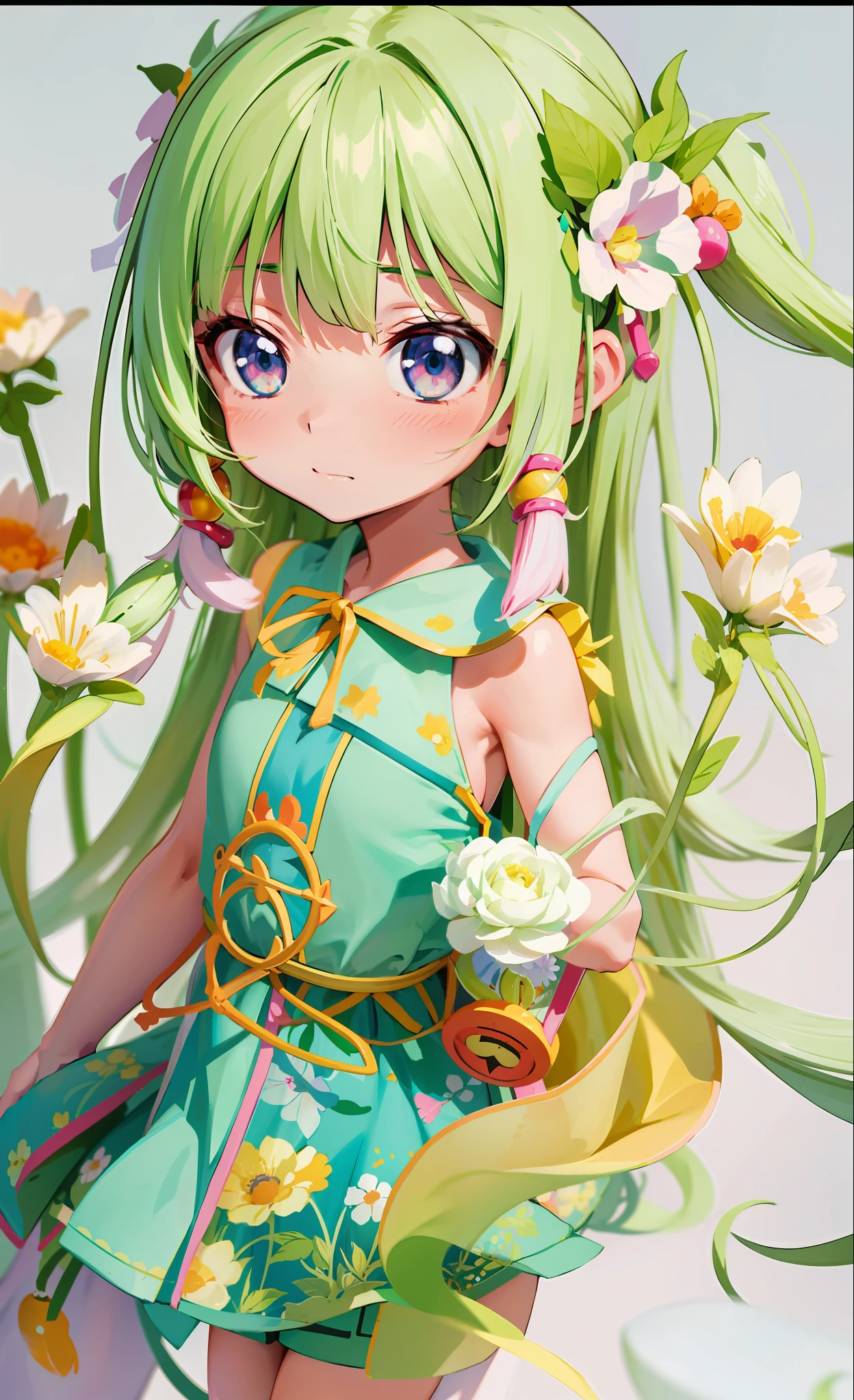 Close-up of girl with flowers in hair, small curved loli, anime manga, little loli girl, anime style drawing, anime manga, flat anime style shadow, cute anime style, anime shadow)
