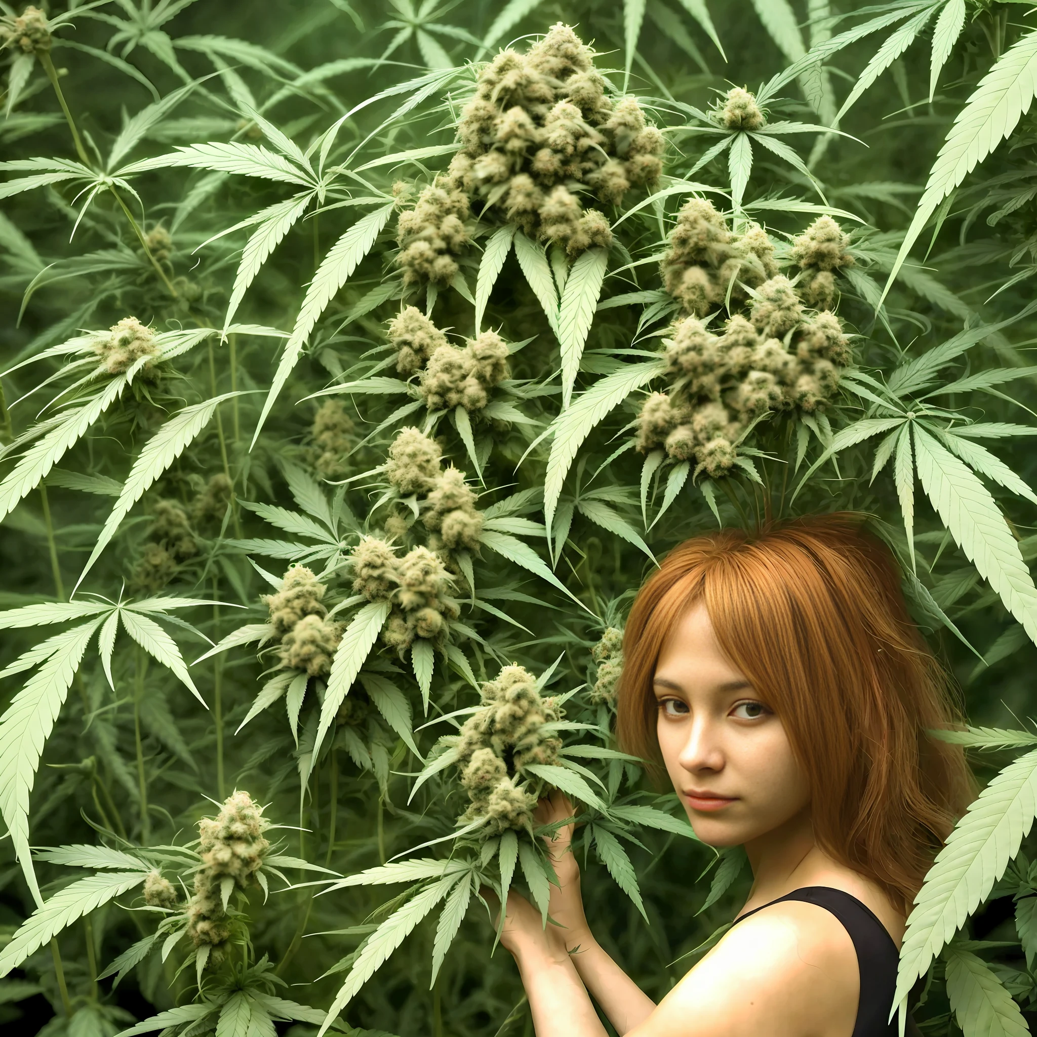 Woman growing cannabis, ultra high resolution, high image quality, 8k
