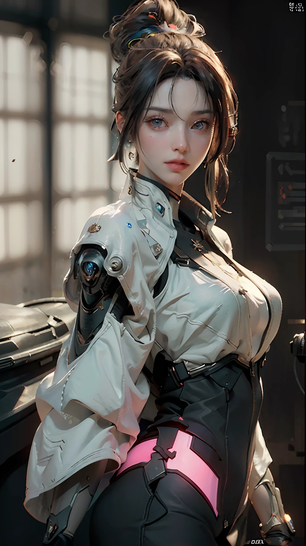 ((Best quality)), ((masterpiece)), (detailed:1.4), 3D, an image of a beautiful cyberpunk female,HDR (High Dynamic Range),Ray Tracing,NVIDIA RTX,Super-Resolution,Unreal 5,Subsurface scattering,PBR Texturing,Post-processing,Anisotropic Filtering,Depth-of-field,Maximum clarity and sharpness,Multi-layered textures,Albedo and Specular maps,Surface shading,Accurate simulation of light-material interaction,Perfect proportions,Octane Render,Two-tone lighting,Wide aperture,Low ISO,White balance,Rule of thirds,8K RAW,