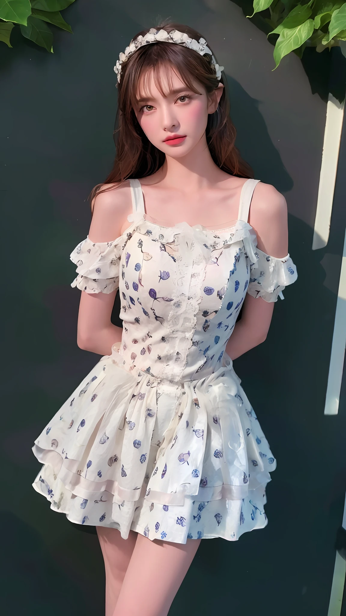 flower_dress, ((Best Quality, 8K, Masterpiece: 1.3)), Focus: 1.2, Perfect Body Beauty: 1.4, Buttocks: 1.2, (Layered Hairstyle: 1.2), Daytime, Garden, Highly Detailed Face and Skin Texture, Fine Eyes, Double Eyelids, Whitening Skin, Long Hair, T-shirt, Shorts, Full Body,