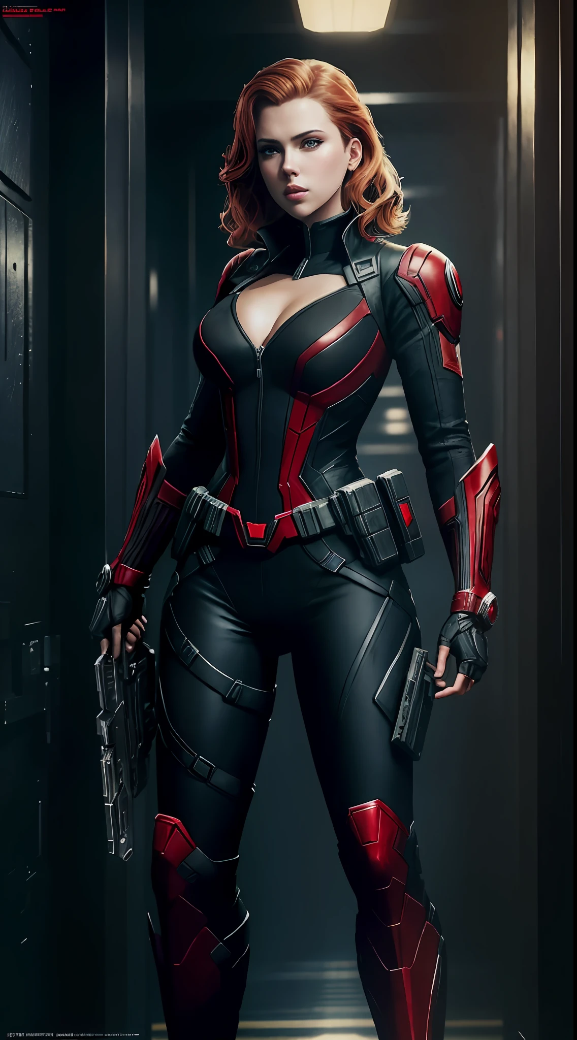 Scarlett Johansson as a black widow from the Marvel universe, super detailed, super detailed black widow costume, high-quality face study, full body, super quality for competition, ((black widow costume, superheroine)), (superhero pose: 1.1), (perfect body: 1.1), (short wavy hair: 1.2), whole body, casual pose, beautiful pose, (extremely detailed CG 8k wallpaper), (extremely delicate and beautiful), (masterpiece), (best quality:  1.0), (Ultra High Resolution: 1.0), Beautiful Lighting, Perfect Lighting, Realistic Shadows, [High Resolution], Detailed Skin, Super Detailed (((Colorful))), Digital Art, Metal Gear Solid Concept Art, Full Body Concept Art, Expert Concept Art with High Detail, Concept Art Such as Ernest Halimov, FPS Game Concept Art, Concept Art, Craig Mullins Style, Video Game Concept Art, 8K, Character Card, Character Presentation, Weapons & Gadgets in  separate slots, light background, bright background, against the background of the city, in the interior