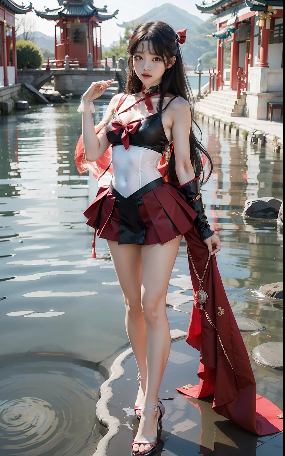 A sexy red sailor suit girl black shawl long hair, red sailor suit, rich accessories, sailor moon water ice Mars, (chinese temple background: 1.5), cosplay pictures, full body photos, photography style, cinematic machine shooting, 8K RAW, Sailor Moon!!!!!!!!, Sailor Moon style, inspired by Sailor Moon, Sailor Moon, Sailor Moon. Beauty, Princess, Classic Girl, Magical Girl Style, Magical Girl Portrait, Magazine Cover Photo