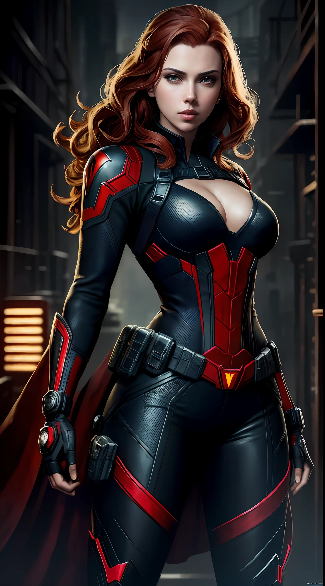 Scarlett Johansson as a black widow from the Marvel universe, super detailed, super detailed black widow costume, high-quality face study, (in an urban environment), full body, super quality for competition, ((black widow costume, superheroine)), (superhero pose: 1.1), (perfect body: 1.1), (short wavy hair: 1.2), whole body, casual pose, beautiful pose, (extremely detailed CG 8k wallpaper), (extremely delicate and beautiful),  (masterpiece), (best quality: 1.0), (ultra high resolution: 1.0), beautiful lighting, perfect lighting, realistic shadows, [high resolution], detailed skin, super detailed (((colorful))), Digital art, Metal Gear Solid concept art, Full Body concept art, Expert concept art with high detail, Concept art such as Ernest Halimov, FPS game concept art, Concept art, Craig Mullins style, Video game concept art, 8k
