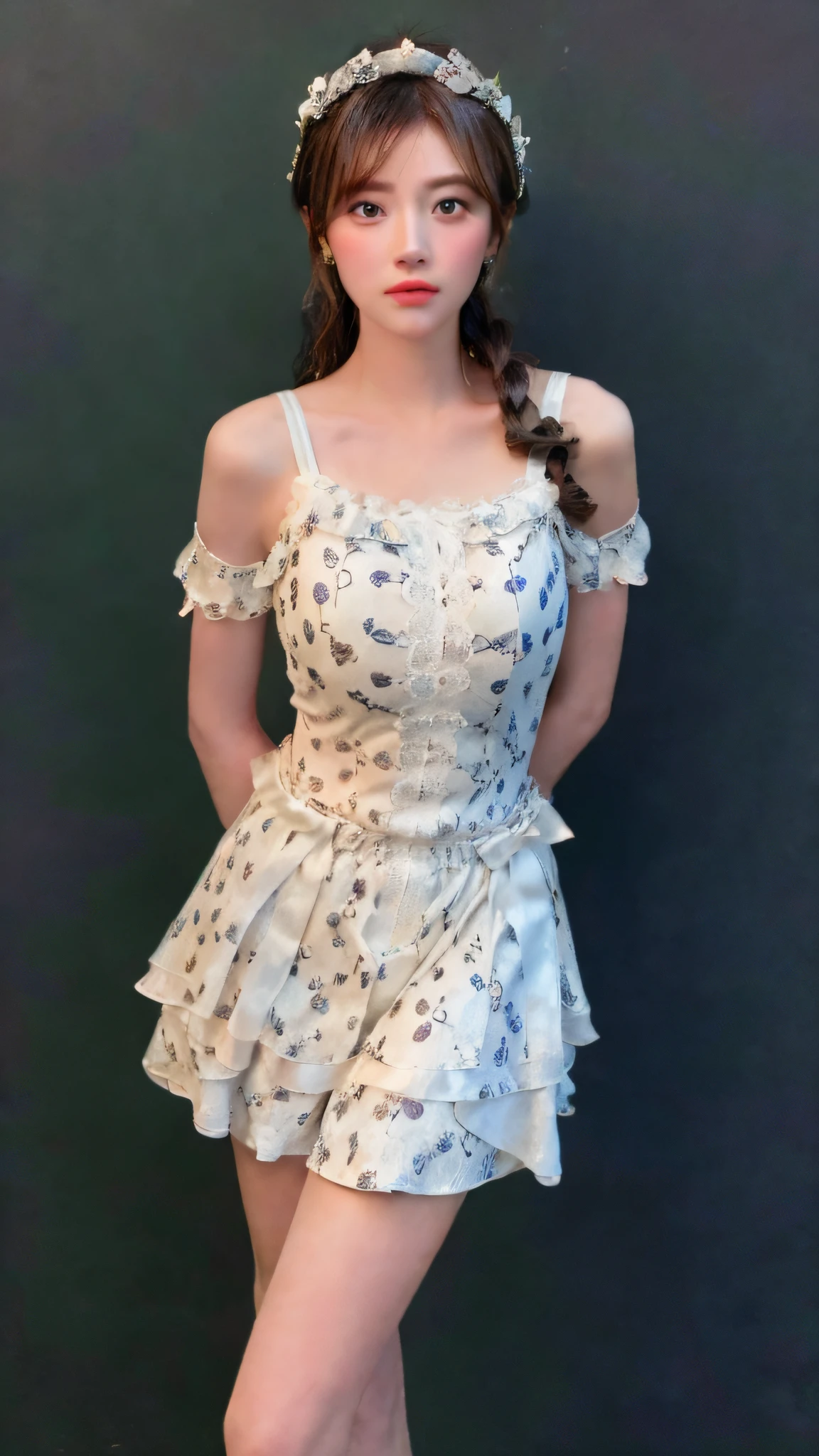 flower_dress, ((Best Quality, 8K, Masterpiece: 1.3)), Focus: 1.2, Perfect Body Beauty: 1.4, Buttocks: 1.2, (Layered Hairstyle: 1.2), Daytime, Garden, Highly Detailed Face and Skin Texture, Fine Eyes, Double Eyelids, Whitening Skin, Long Hair, T-shirt, Shorts, Full Body,