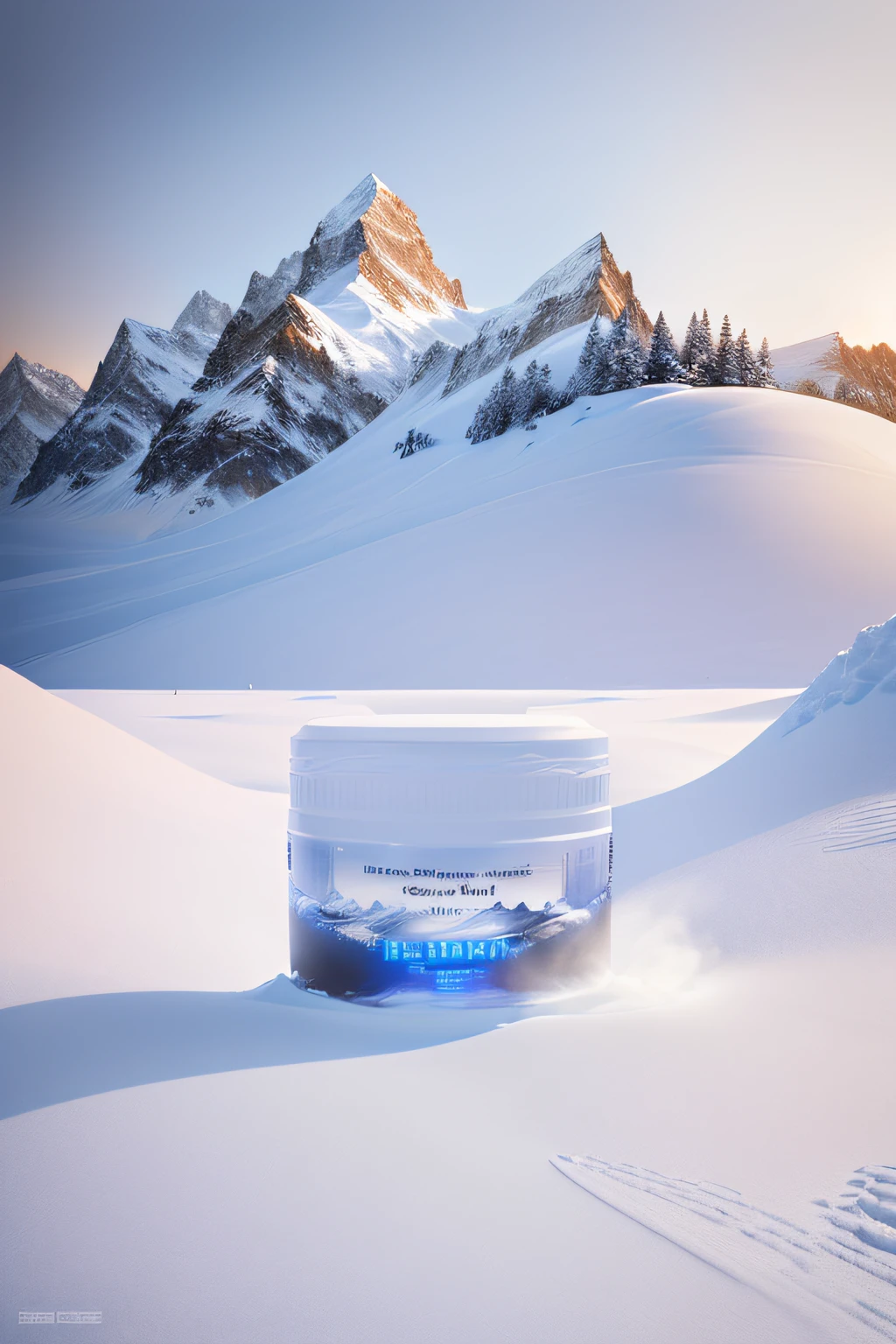 product promotional image, masterpiece, snow environment, beautiful snow scene, photography award-winning, winter scene fantasy, snow mountain background, snow landscape background, snow mountain landscape, winter concept art, alps, clean, low saturation, snowy winter scene, render in blender, beautiful pine landscape, winter scene, snow scene, snow scene