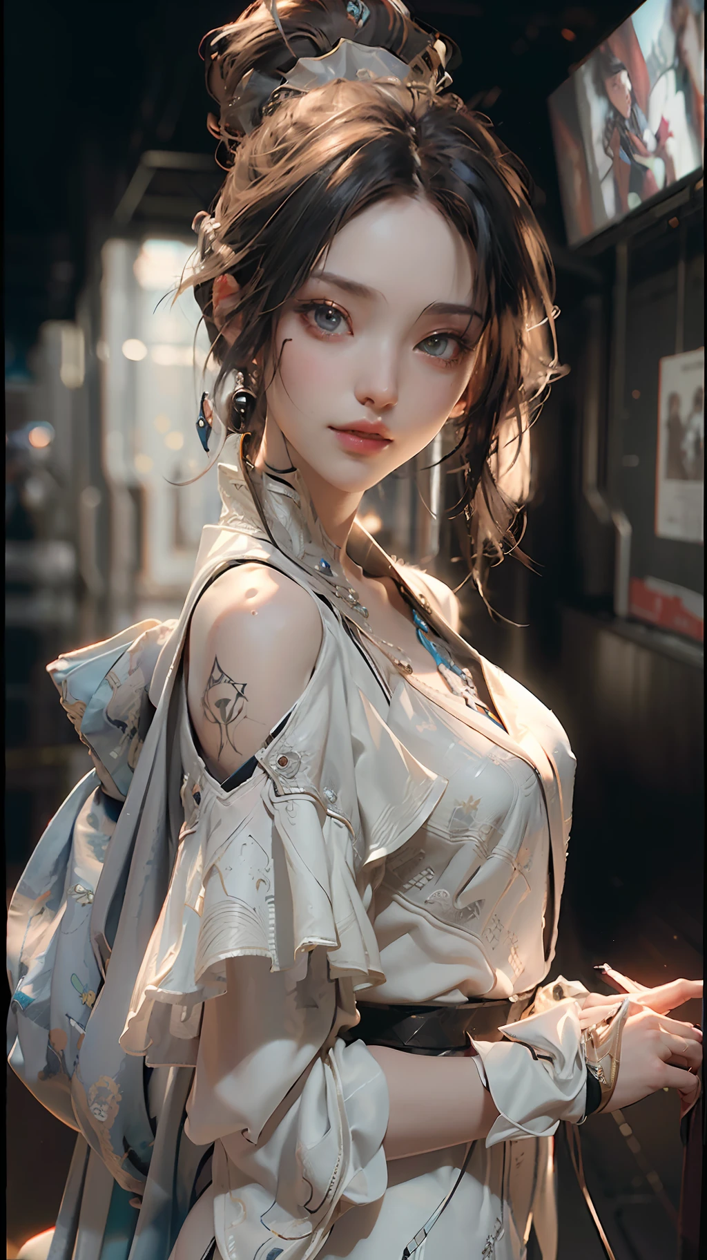 ((Best quality)), ((masterpiece)), (detailed:1.4), 3D, an image of a beautiful cyberpunk female,HDR (High Dynamic Range),Ray Tracing,NVIDIA RTX,Super-Resolution,Unreal 5,Subsurface scattering,PBR Texturing,Post-processing,Anisotropic Filtering,Depth-of-field,Maximum clarity and sharpness,Multi-layered textures,Albedo and Specular maps,Surface shading,Accurate simulation of light-material interaction,Perfect proportions,Octane Render,Two-tone lighting,Wide aperture,Low ISO,White balance,Rule of thirds,8K RAW,