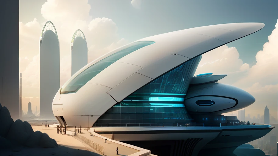 futuristic architectural visualization, sci-fi architectural visualization, panoramic architecture, mega museum, streamlined design, (art style by Filip Hodas), big curve design, futuristic shape detail conceptual design, (aerial: 1.5), trending on artstation, octane rendering , ray traced rendering, photorealistic, full resolution, (complex detail: 1.2), professional photo, (pastel color: 1.2), avant-garde design, morning, complex, highly detailed, 8K, art by greg rutkowski and artgerm, Soft cinematic light, adobe lightroom, photolab, HDR, highest quality, sharp focus, photorealistic, cloud cover background