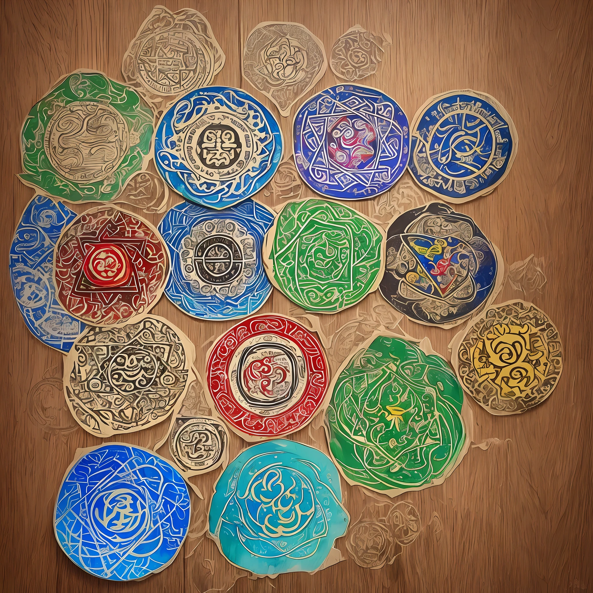 Create a design inspired by the concept of Wu Xing, the Five Elements of traditional Chinese medicine, to be stamped on a collection of T-shirts. The design should incorporate each of the five elements: Wood, Fire, Earth, Metal and Water. Emphasize the visual representation of each element and the interactions between them. Make sure the design is aesthetically pleasing, with distinct lines and shapes, and suitable for printing on T-shirts. You can use vibrant colors and symbolic elements associated with each element to make the drawing more expressive.