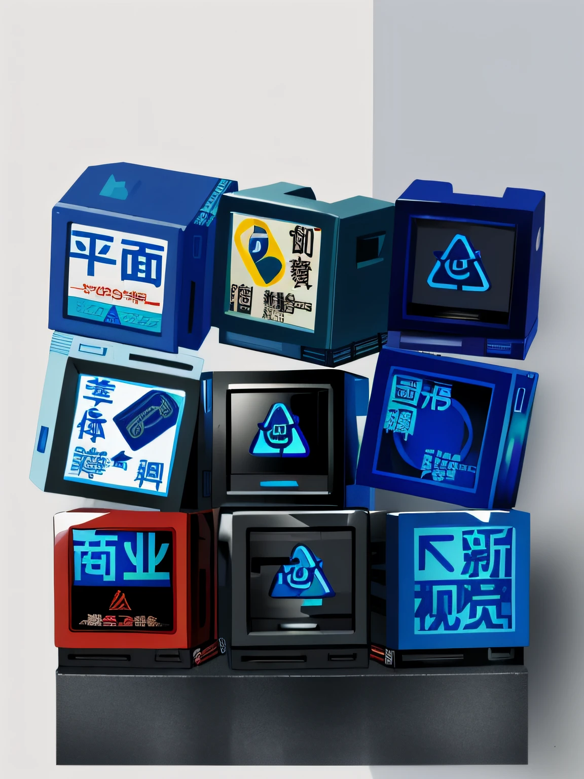 there are many different signs on the boxes with different languages, inspired by Zhang Xiaogang, official product image, lu ji, kan liu, medical labels, overlaid with chinese adverts, inspired by Wang Yi, cyberpunk signs, inspired by Wang E, cyberpunk ads, y2k, y 2 k, 千 葉 雄 大