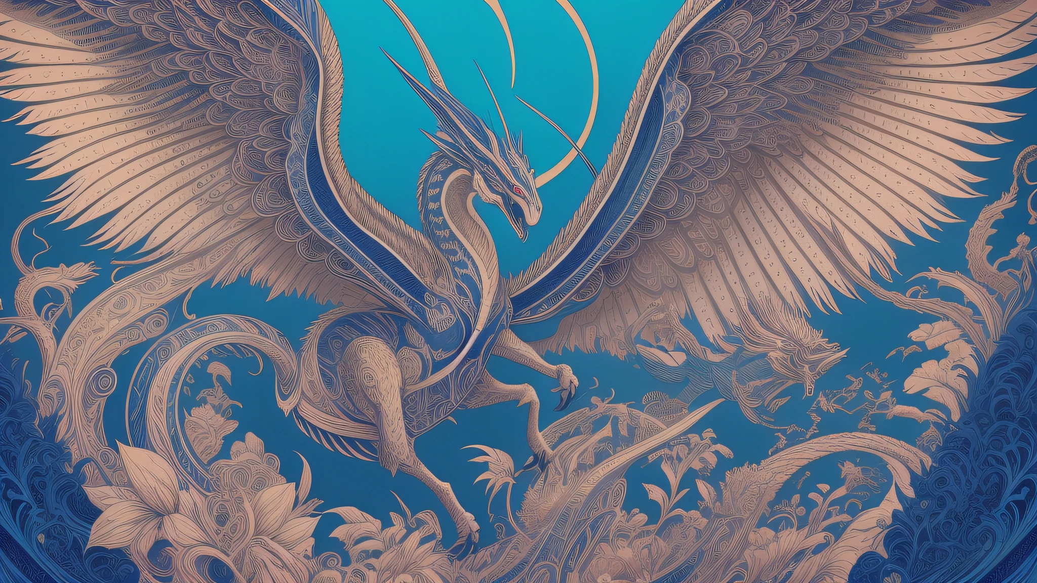 There is a big bird that is flying over a lion, Aaron Horkey style, Aaron Horkey style, highly detailed vector art, flying mythical beasts, highly detailed illustration, highly detailed illustration.", intricate detailed illustration, hyperbeast design, intricate detailed illustration, with wings. ultra-detailed, highly detailed and colorful, detailed digital illustration, highly detailed creature
,illustration of a bug with a large body and a long antenna, hyperbeast design, screentone, color illustration, hyper detail illustration, detailed 2d illustration, full color epic illustration, flies, king of flies, a beautiful art illustration, more detailed illustration, insectoid, colorfull illustration, jen bartel, poster illustration, surreal flat colors
,there is a blue dragon with wings flying in the air, mythical creature, aaron horkey style, highly detailed vector art, a mythical creature, aaron horkey, flying mythical beasts, a beautiful art illustration, mythical creatures, intricate detailed illustration, fantasy creature, detailed intricate illustration, great digital art with details, fenrir, inspired by Nōami, highly detailed illustration