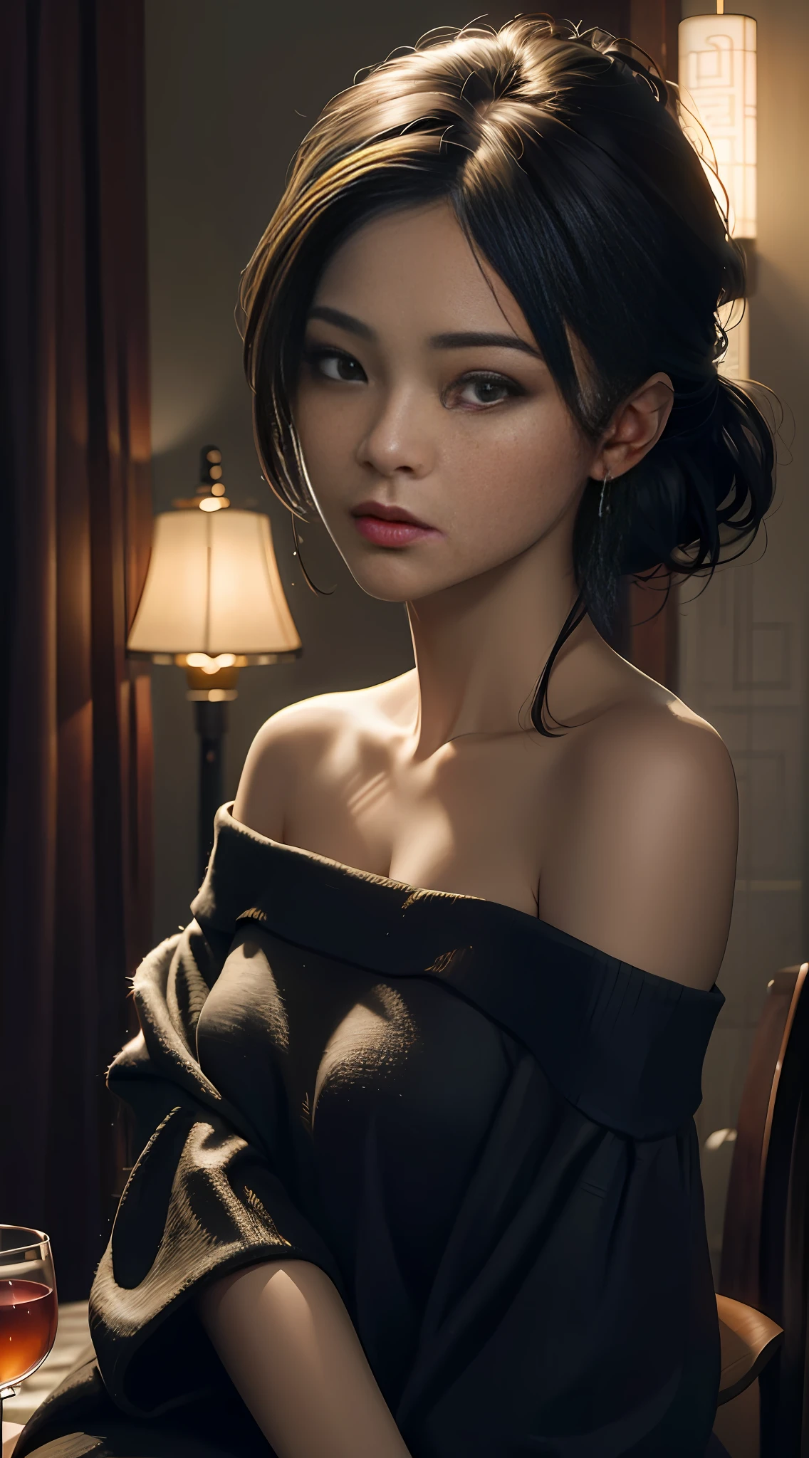 arafed asian woman sitting in a chair with a glass of wine, beautiful asian girl, beautiful soft lighting, soft portrait shot 8 k, gorgeous chinese model, beautiful asian woman, by Zhang Han, gorgeous soft lighting, beautiful portrait image, chinese girl, cinematic. by leng jun, medium portrait top light, young asian girl, japanese model, realistic. cheng yi