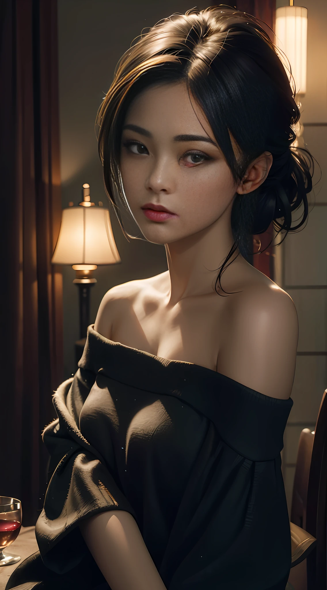 arafed asian woman sitting in a chair with a glass of wine, beautiful asian girl, beautiful soft lighting, soft portrait shot 8 k, gorgeous chinese model, beautiful asian woman, by Zhang Han, gorgeous soft lighting, beautiful portrait image, chinese girl, cinematic. by leng jun, medium portrait top light, young asian girl, japanese model, realistic. cheng yi
