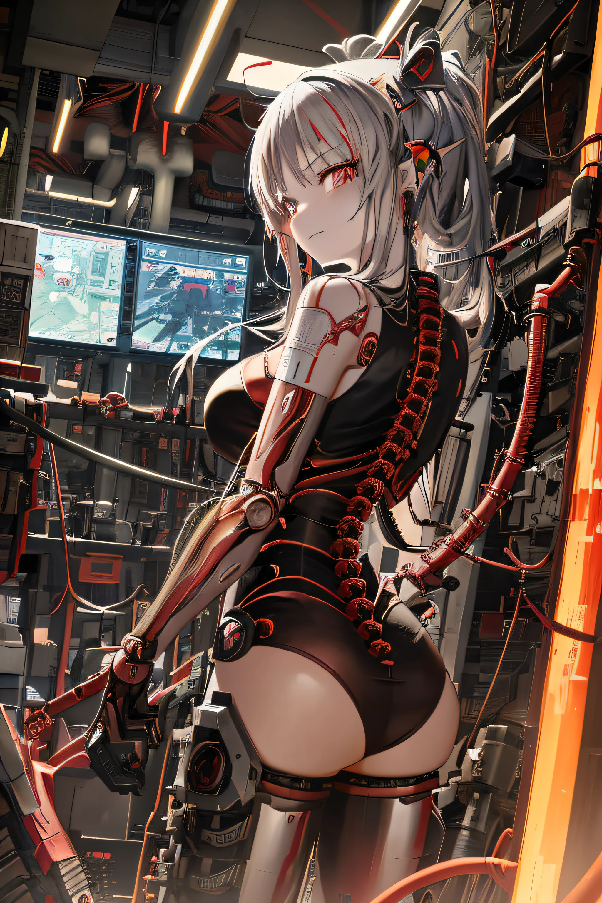 anime girl in a black and red outfit with a machine, biomechanical oppai, cyberpunk anime girl mech, best anime 4k konachan wallpaper, oppai cyberpunk, perfect android girl, perfect anime cyborg woman, digital cyberpunk - anime art, cyberpunk anime girl, digital cyberpunk anime art, mechanized soldier girl, female cyberpunk anime girl, anime cyberpunk art