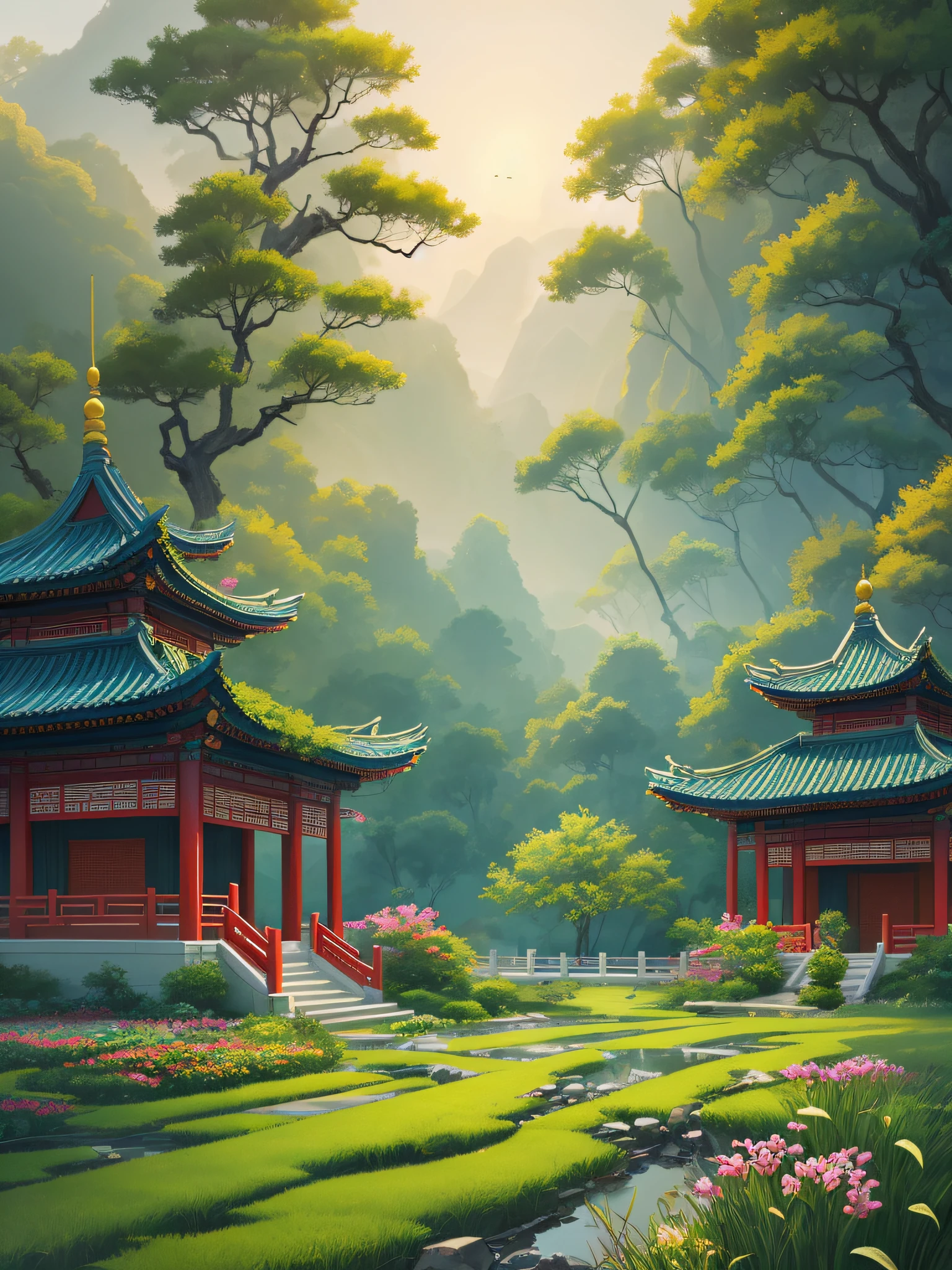 Lichun: The poster is dominated by emerald green, and in the center of the picture is a young green sapling that has just sprouted, representing the beginning of a new year and a vibrant spring. On the right is a bright sky, the sun shines on the saplings, making people feel the warmth and hope of spring, noise illustration, Chinese elements, with good particle texture, digital painting, Chinese style, beautiful rendering, brush strokes, high detail, super detail, super high resolution, cinematic light, detailed digital illustration, digital landscape art, landscape artwork, 2d mask illustration, painting illustration, digital illustration style --auto --s2